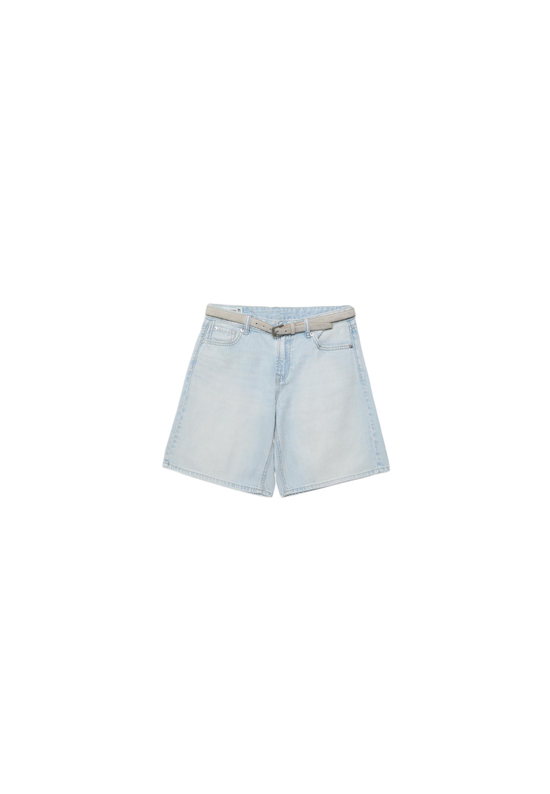 Belted denim Bermuda shorts — LIGHT BLEACH