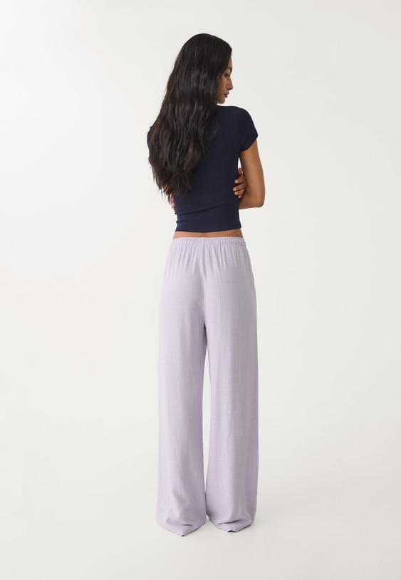 keten gorunumlu dokumlu pantolon