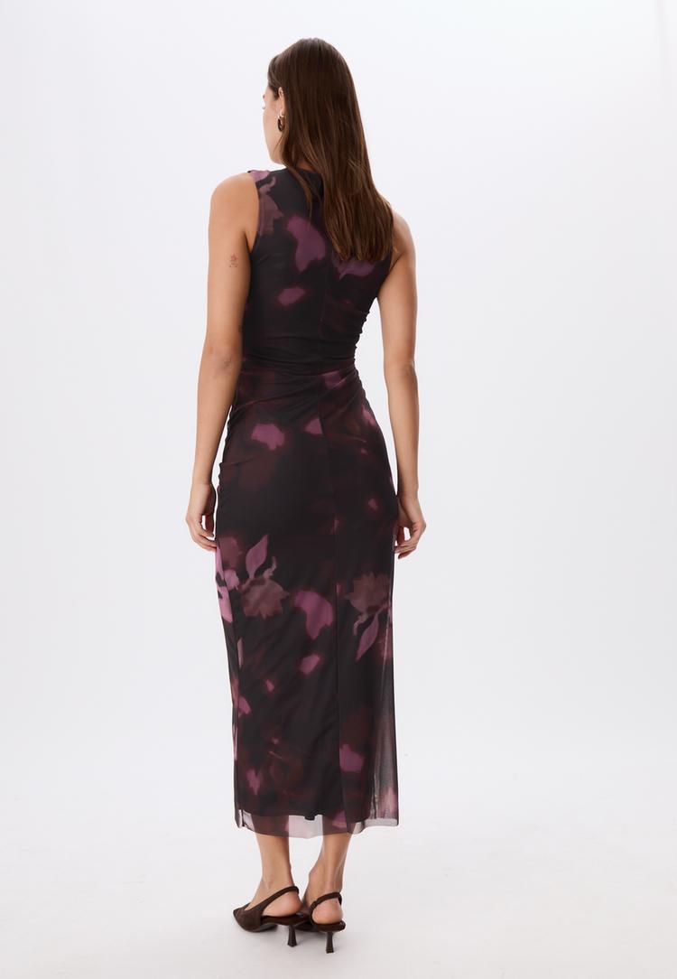 vestido midi tul estampado