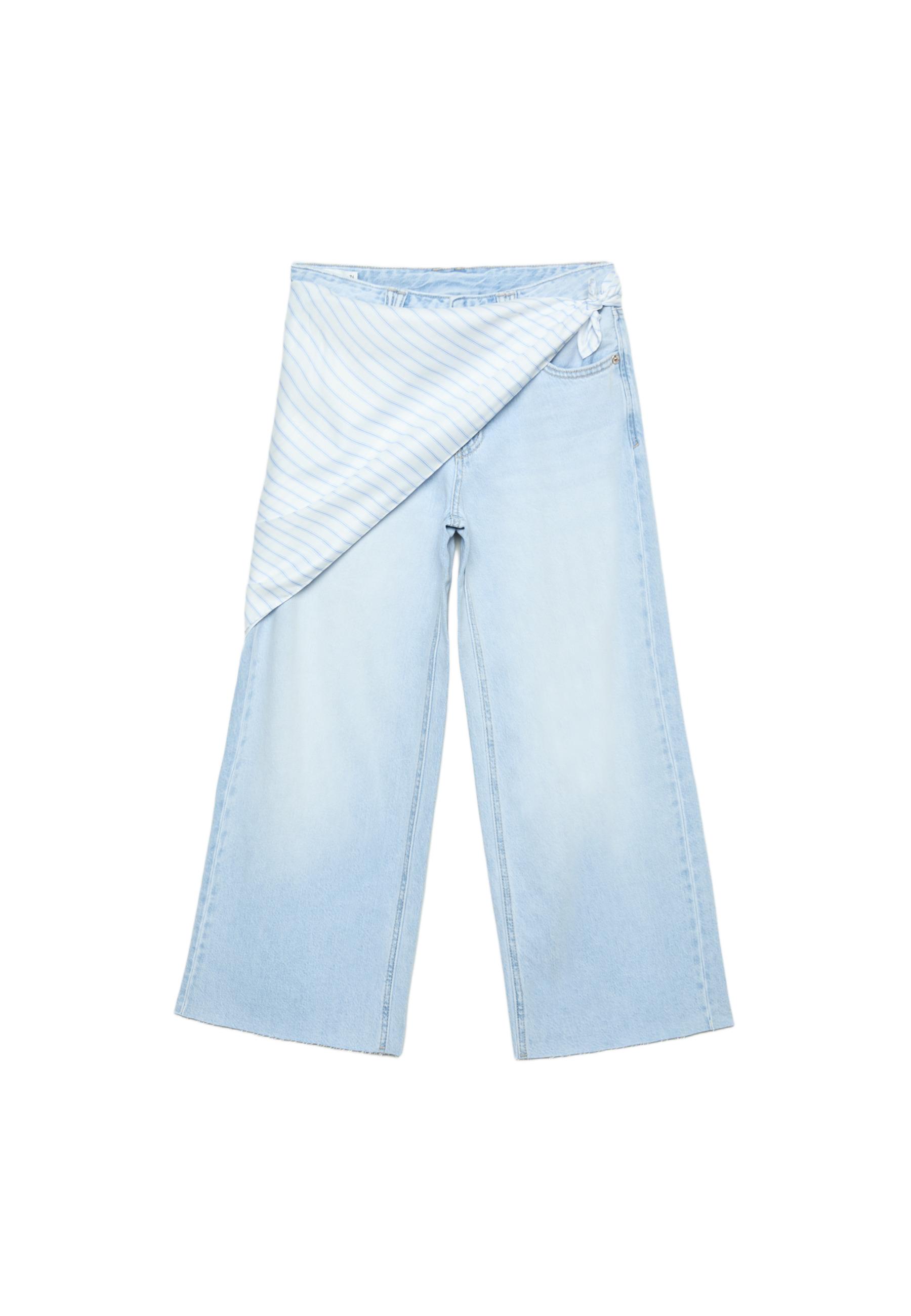 Culotte jeans with scarf detail — MEDIUM LIGHT BLUE DENIM