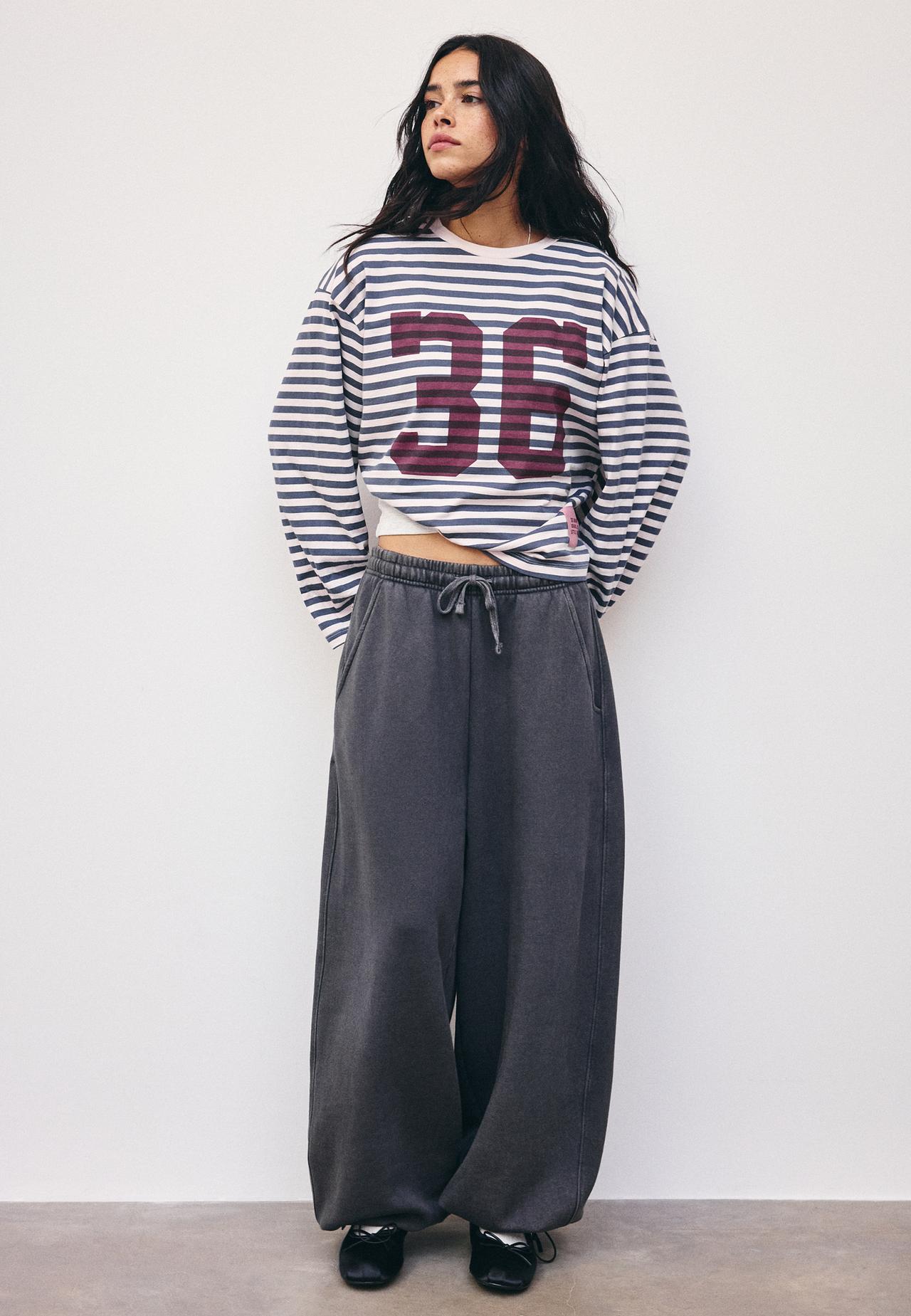 Striped long sleeve print T-shirt — Dark grey