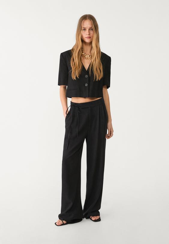 Ketenli kısa kollu crop ceket_9