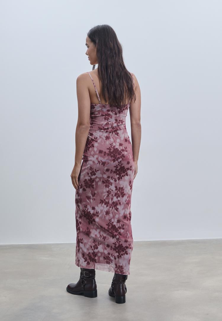 vestido midi tul estampado