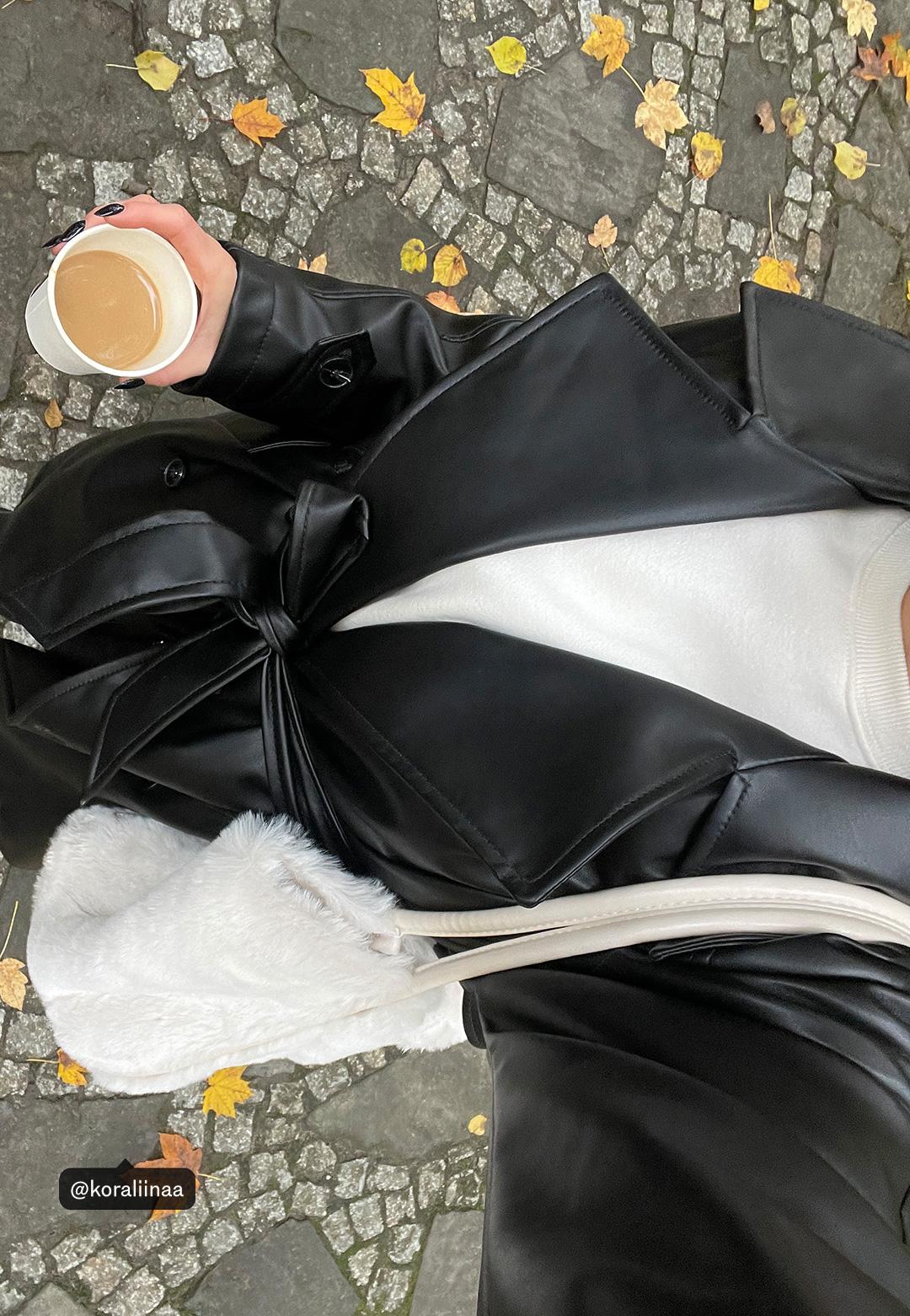 Long faux leather trench coat — Black