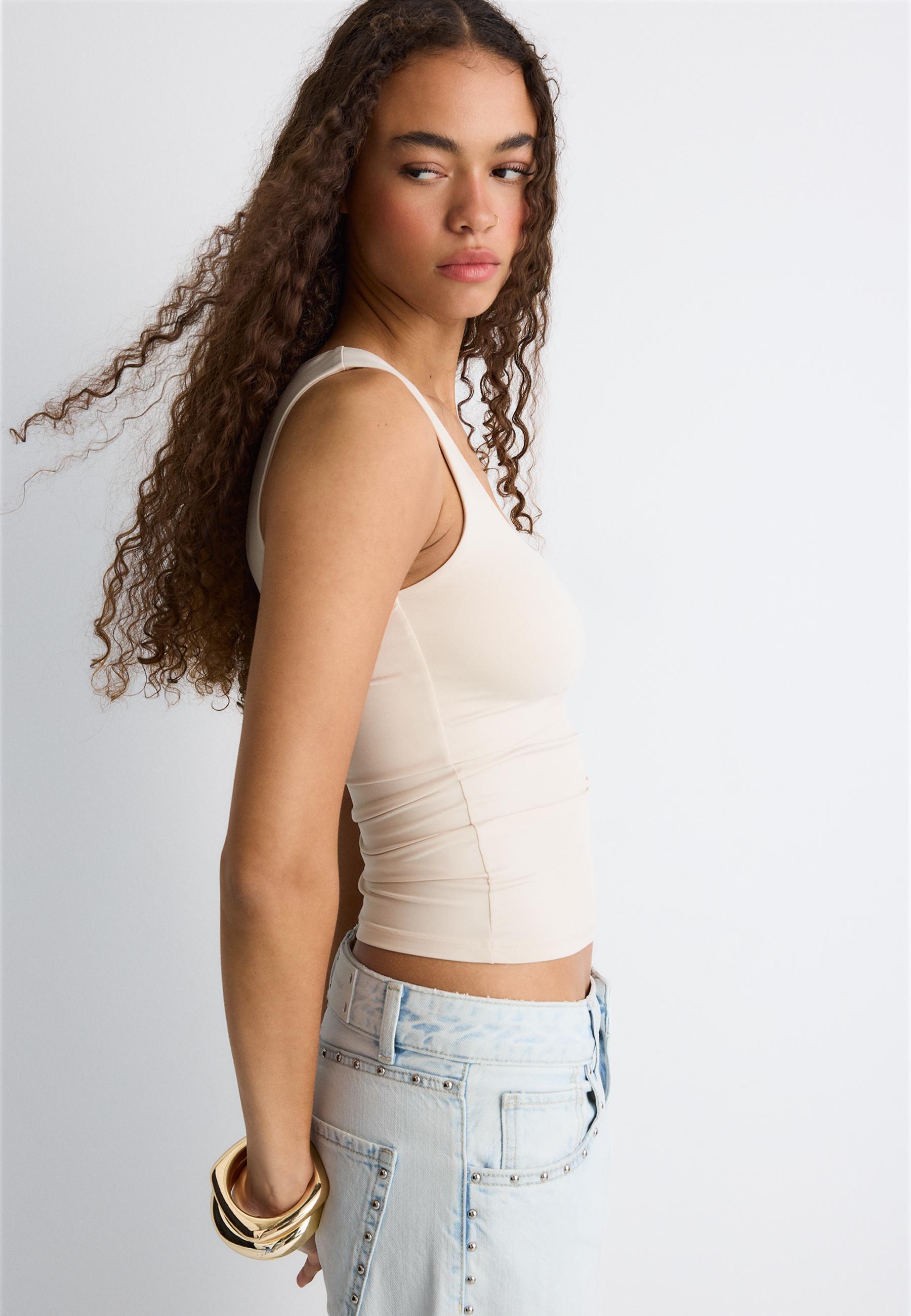 Polyamide wide-strap T-shirt — Stone