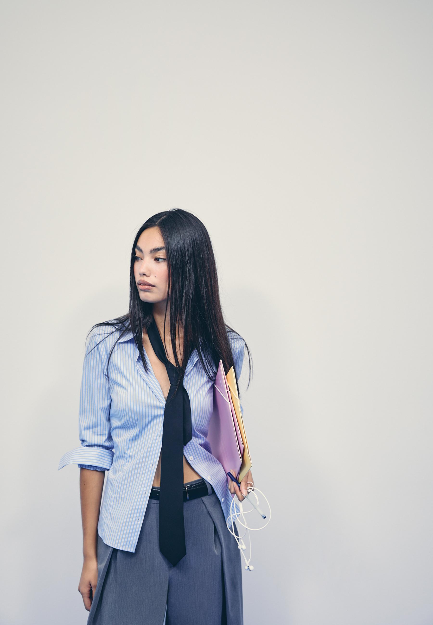 Basic striped fitted shirt — Sky blue