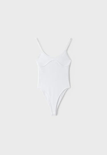 Ribbed corset detail bodysuit — Ecru 6