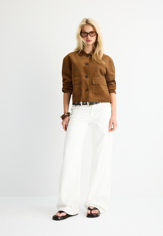 Stradivarius Blouson Poches Suédine Camel Clair S