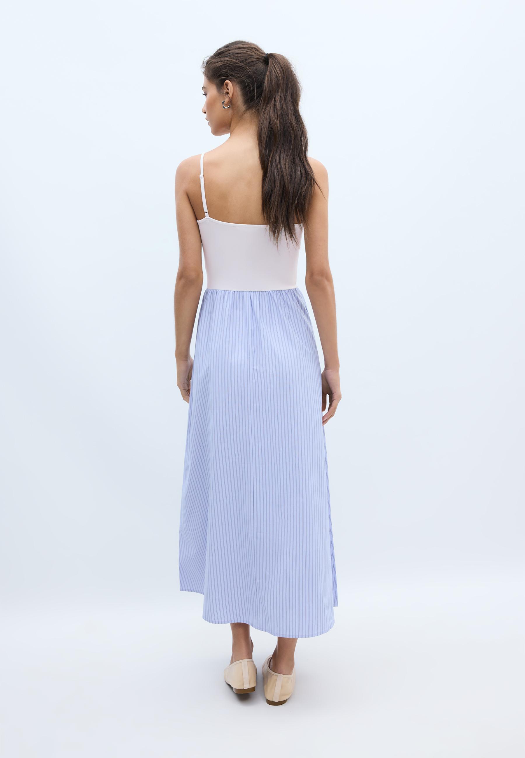 Two-material strappy midi dress — Sky blue