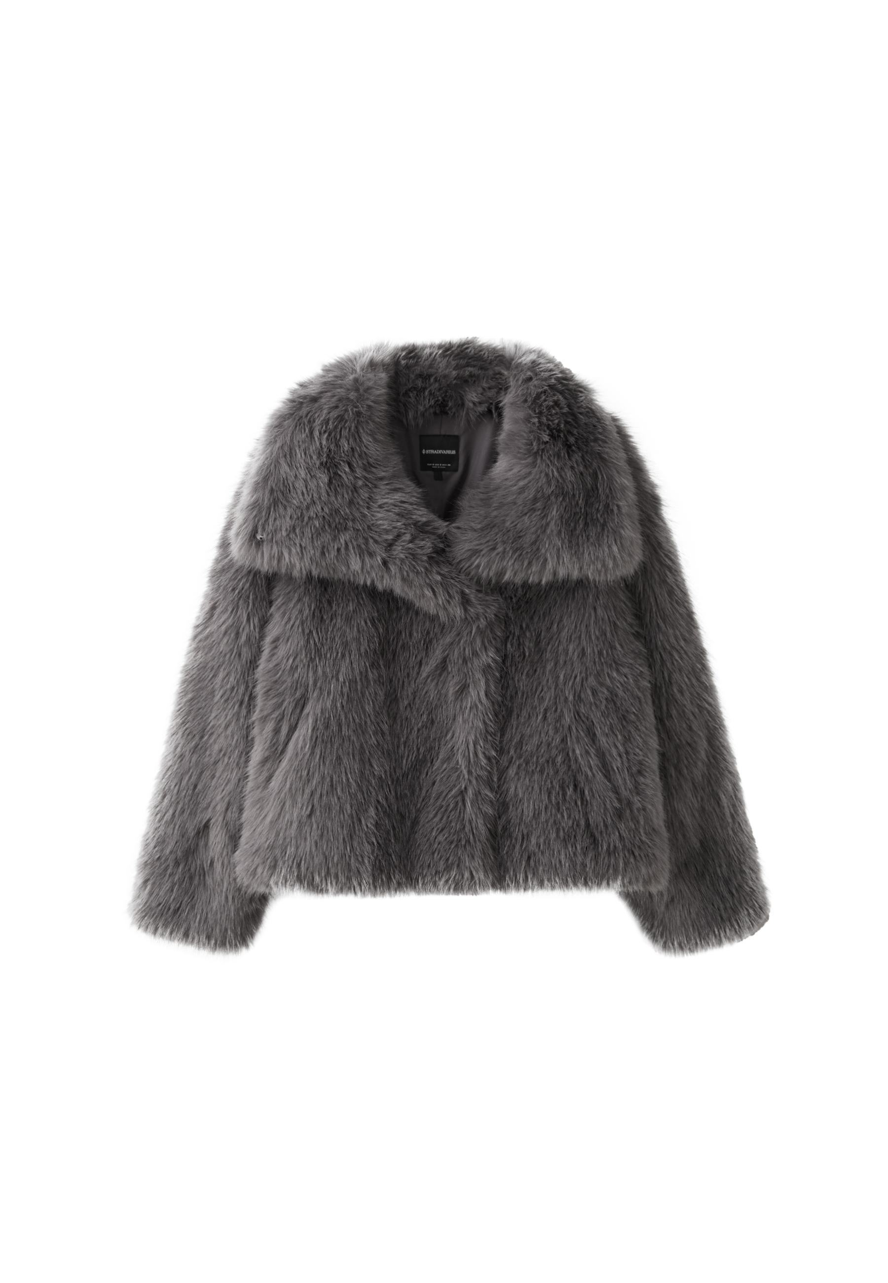 Stradivarius Dik yakalı suni kürk basic ceket görsel 5