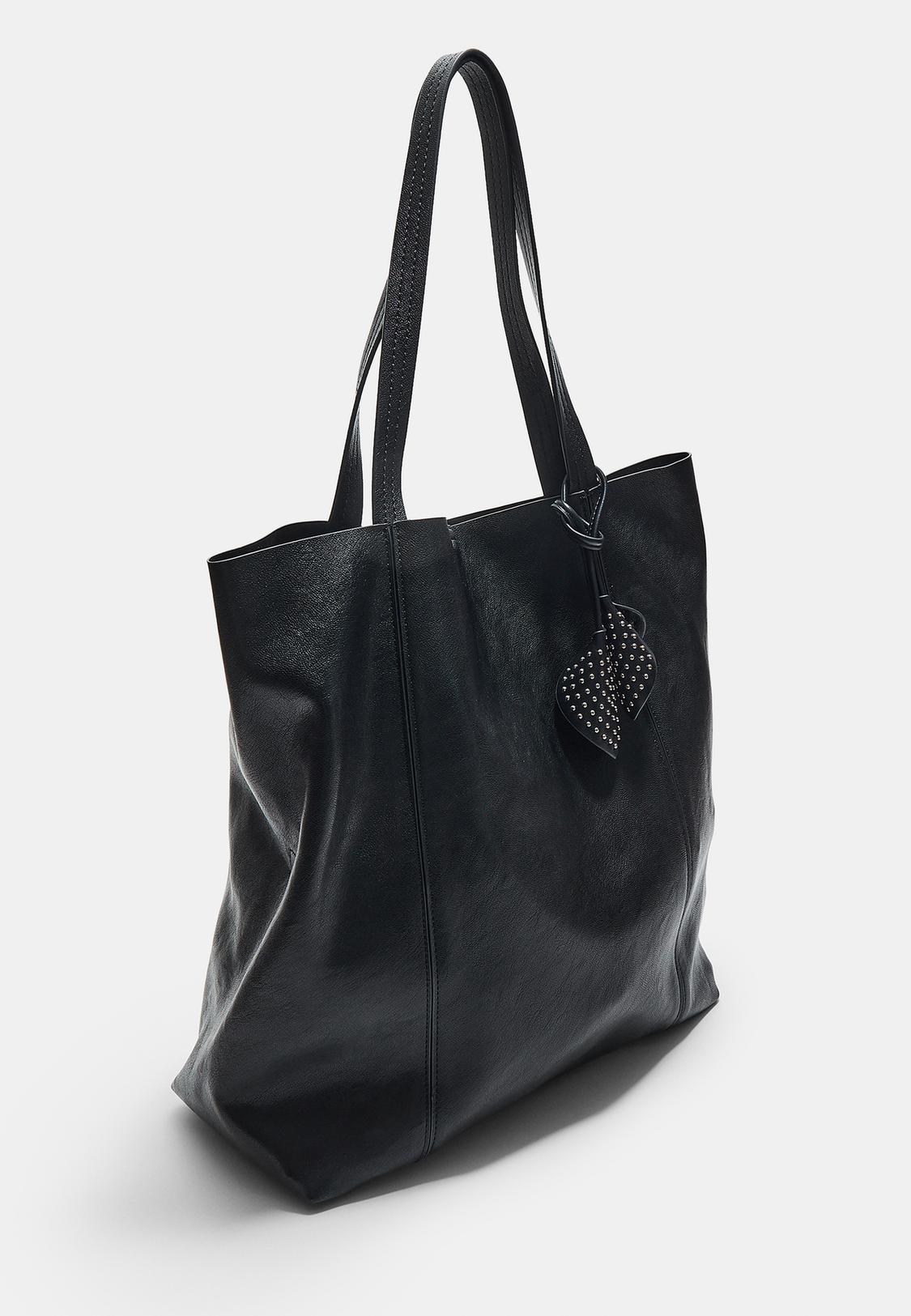 Leather effect shopper bag with floral details