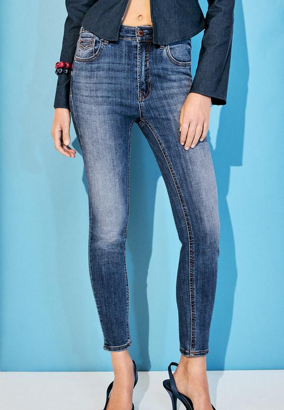 Stradivarius D07 Regular Waist Skinny Jeans Overdyed Blue Denim 12