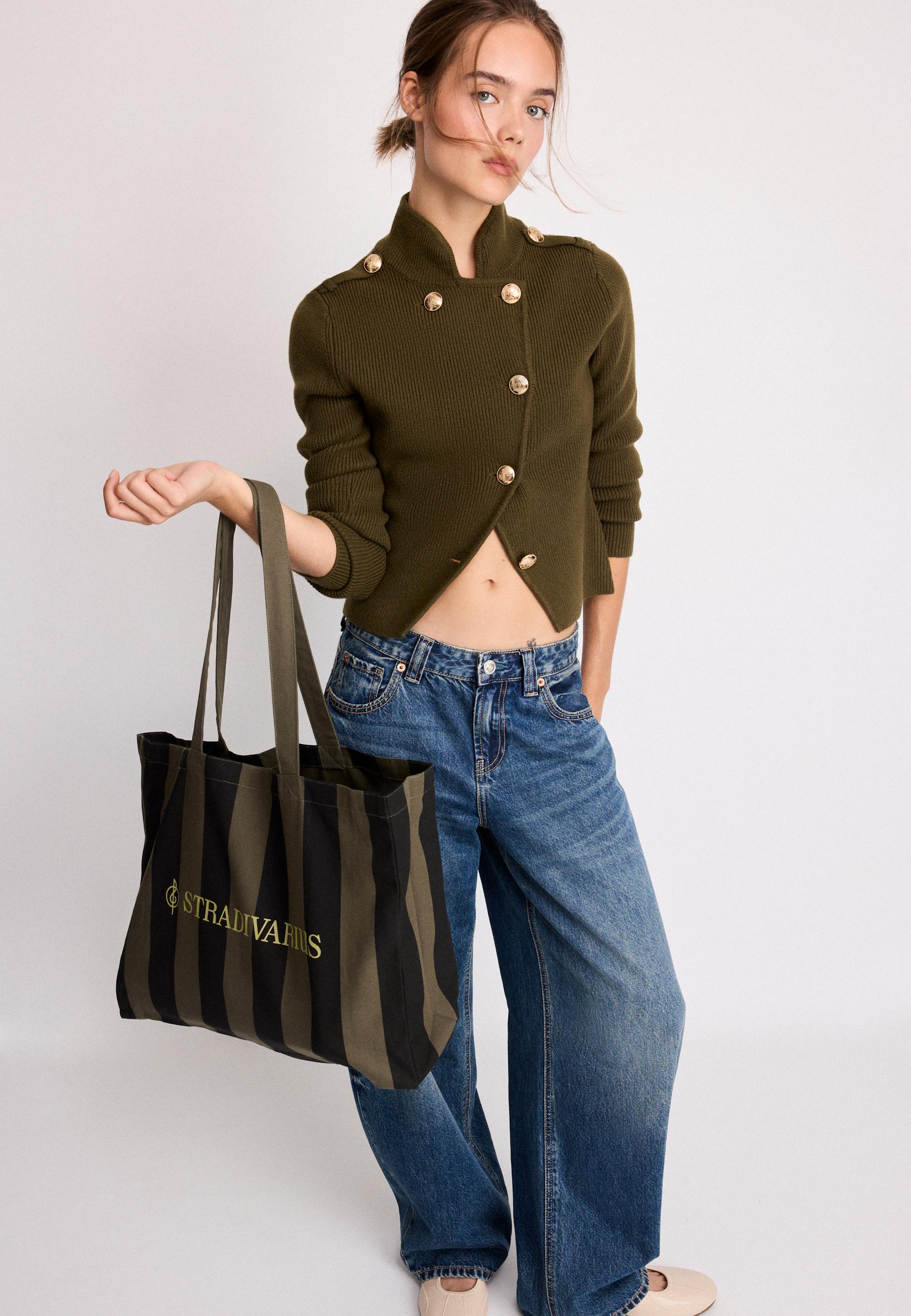 Striped tote bag — Khaki