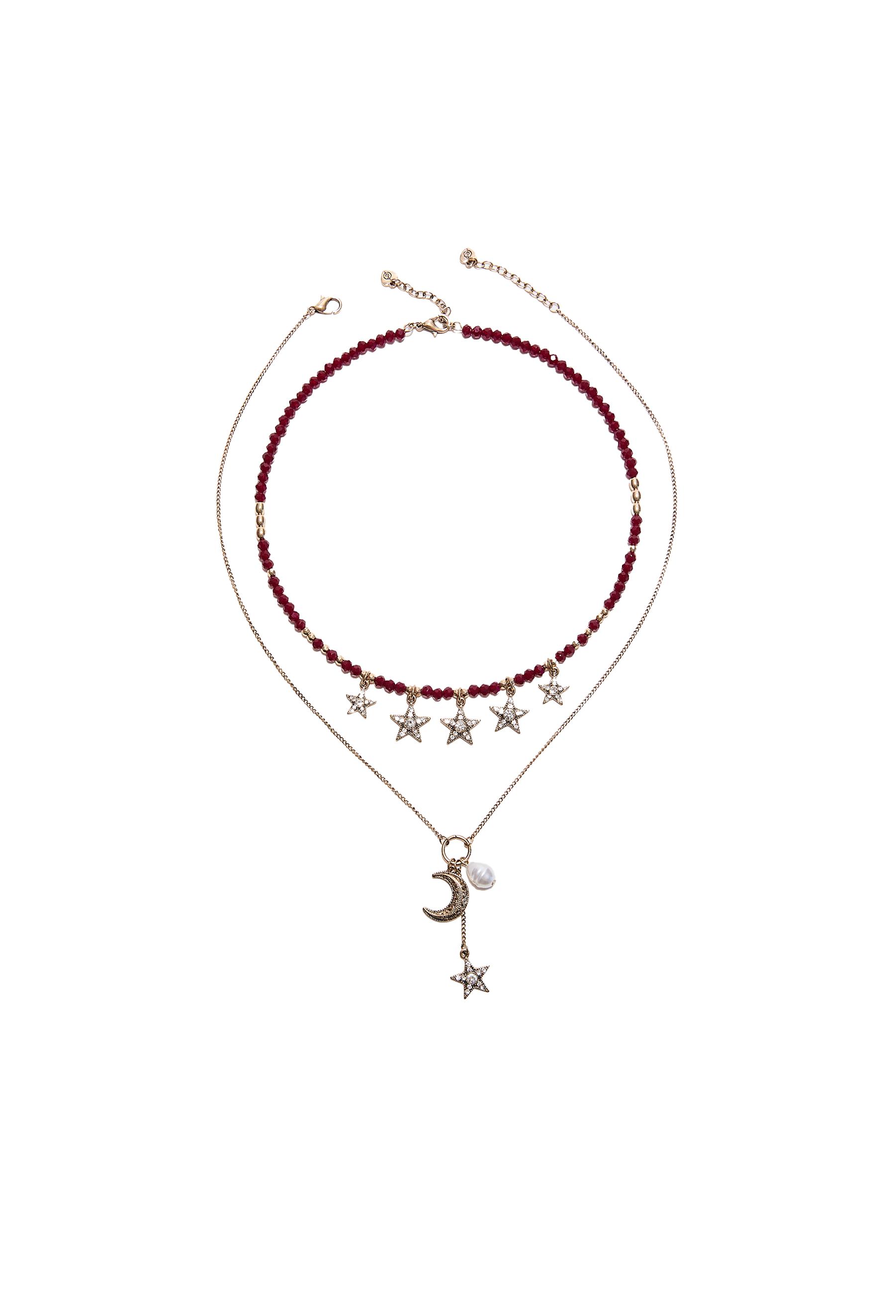 Set of 2 moon and star necklaces — Burgundy