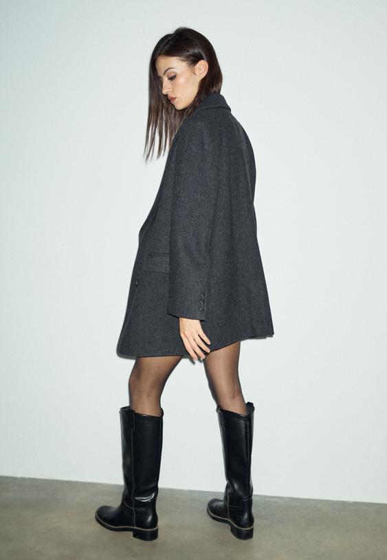 Stradivarius Regular Fit Herringbone Coat Grey M