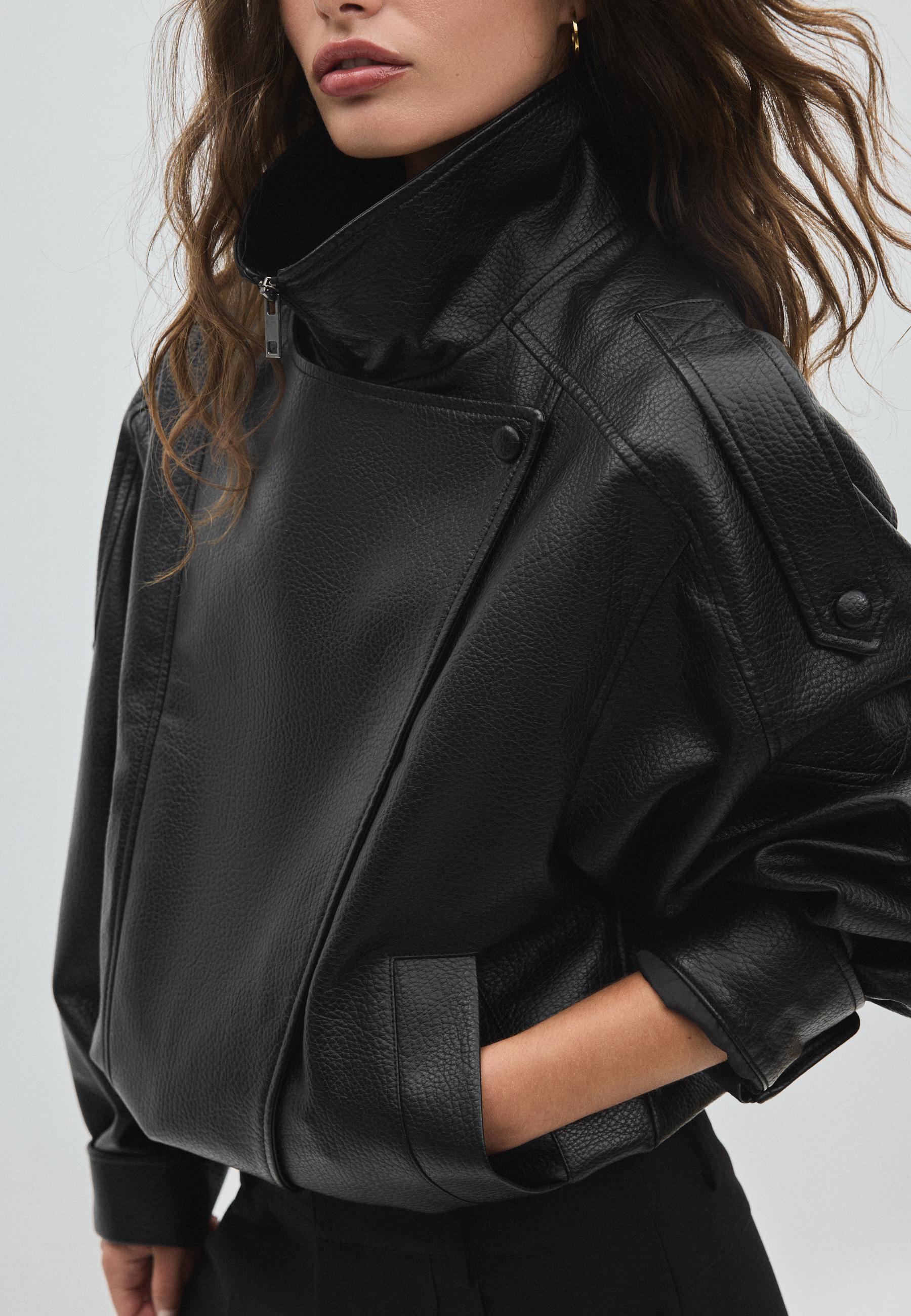 Oversize leather effect biker jacket - Women's fashion