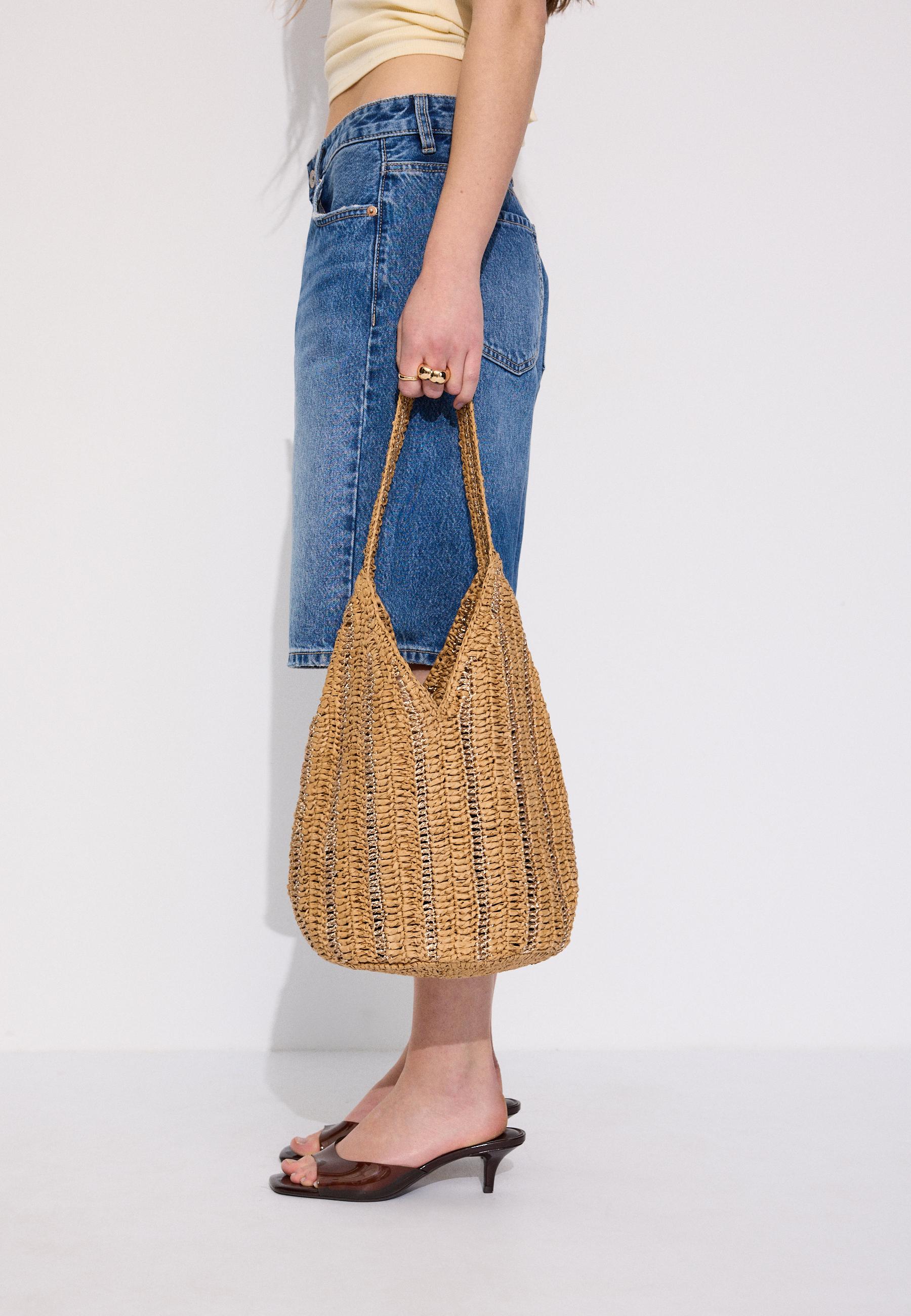 Metallic thread raffia shoulder bag - Women's fashion