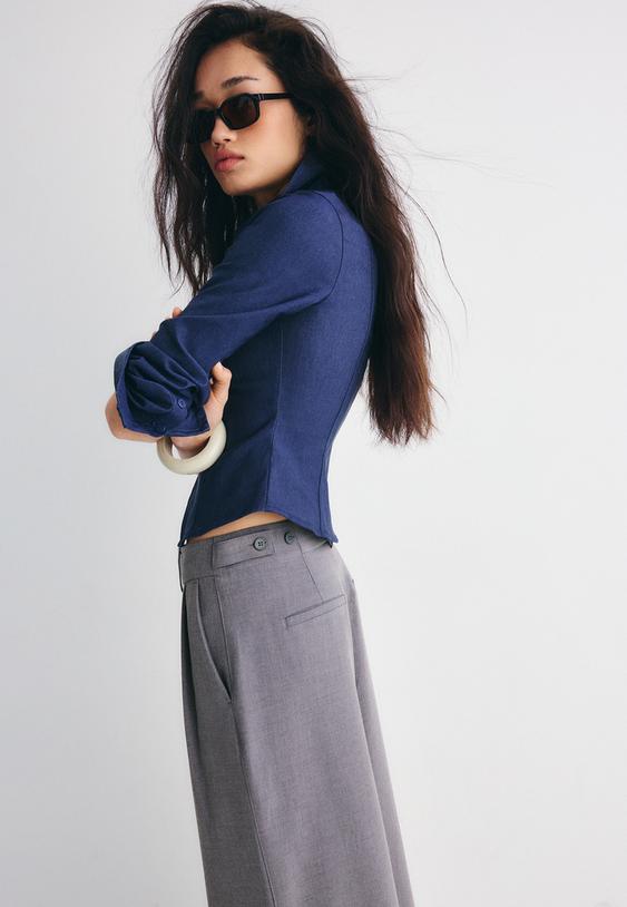 Stradivarius Pantalon Super Wide Ajustable Gris Marengo 36