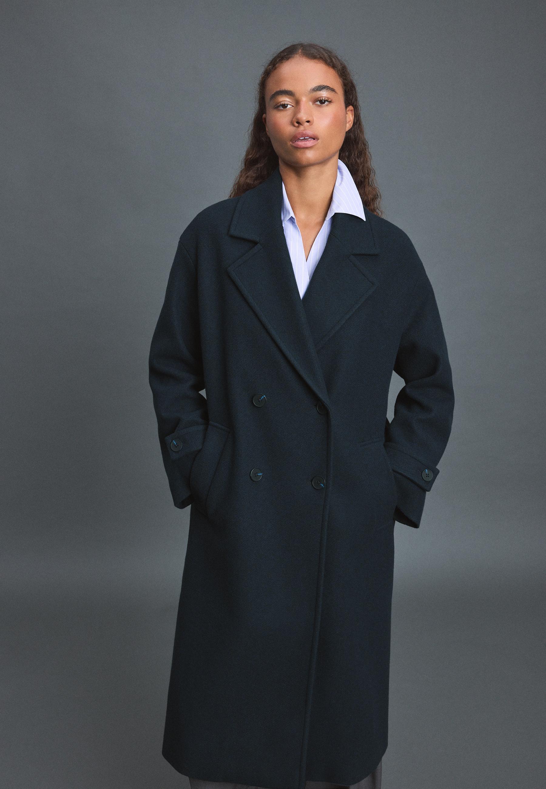 Long soft-touch oversize coat — Navy blue