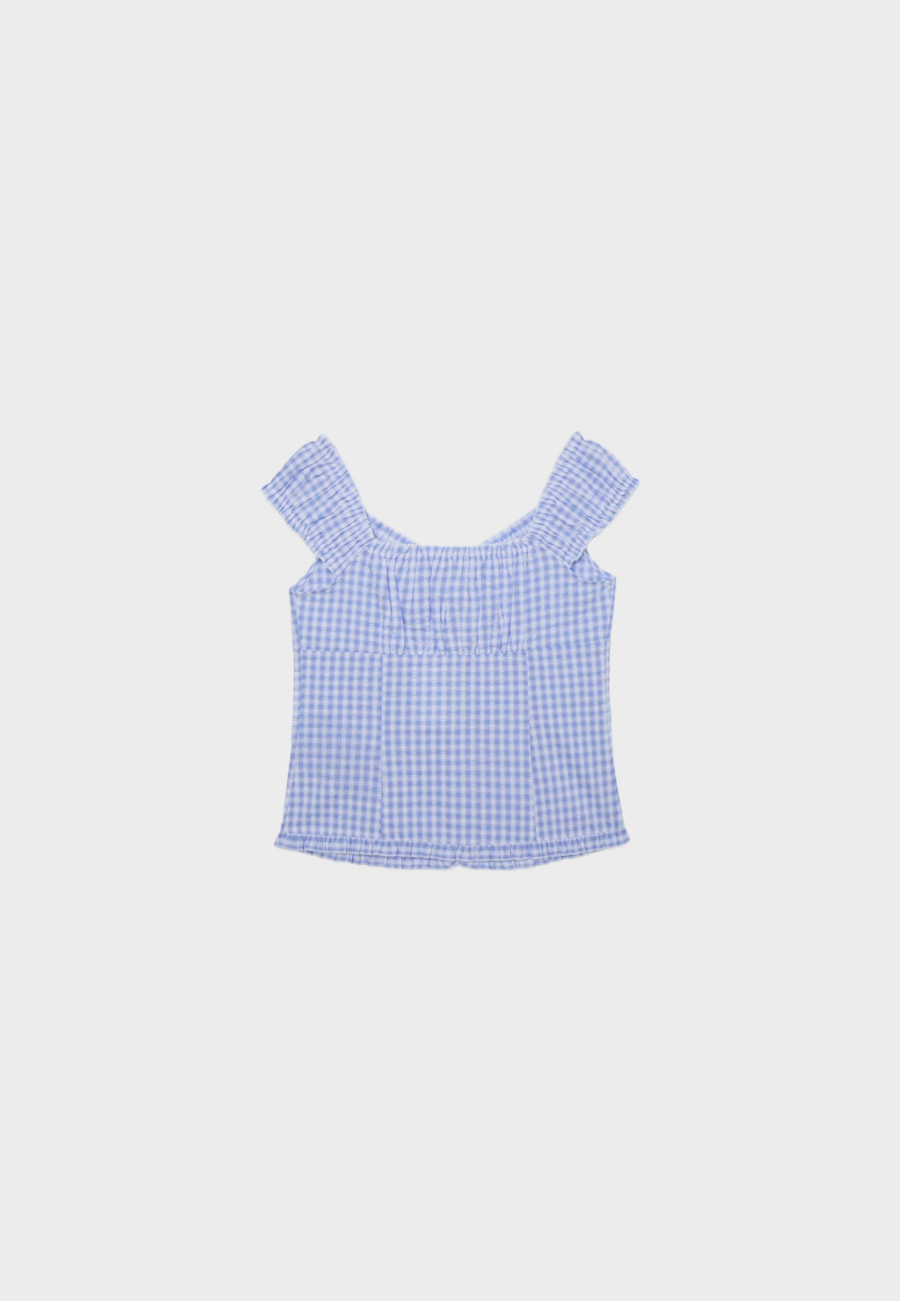Heart neckline top with buttons — Sky blue