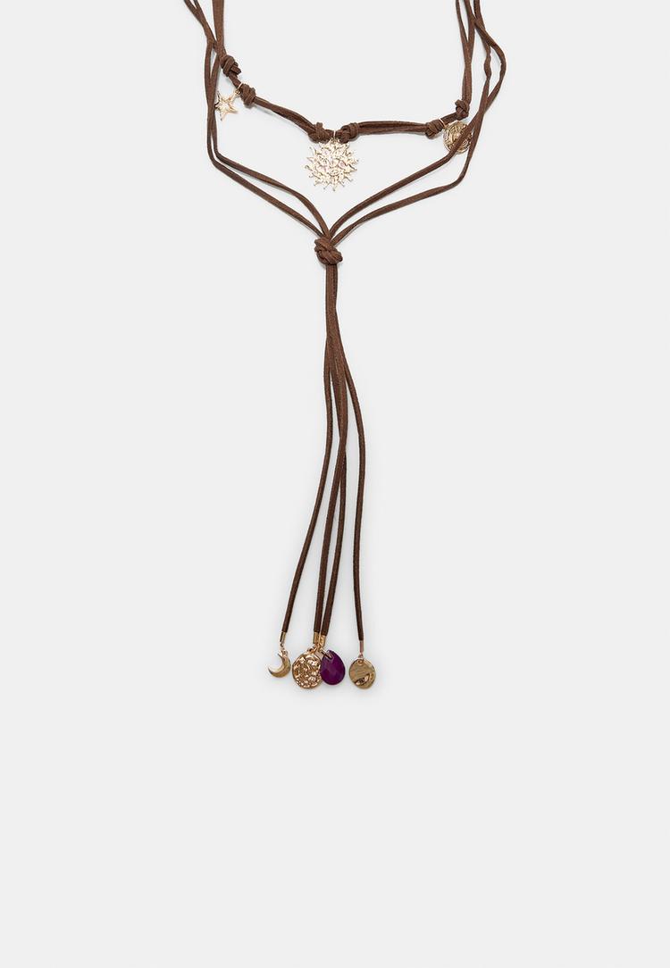 collar cordones abalorios sol