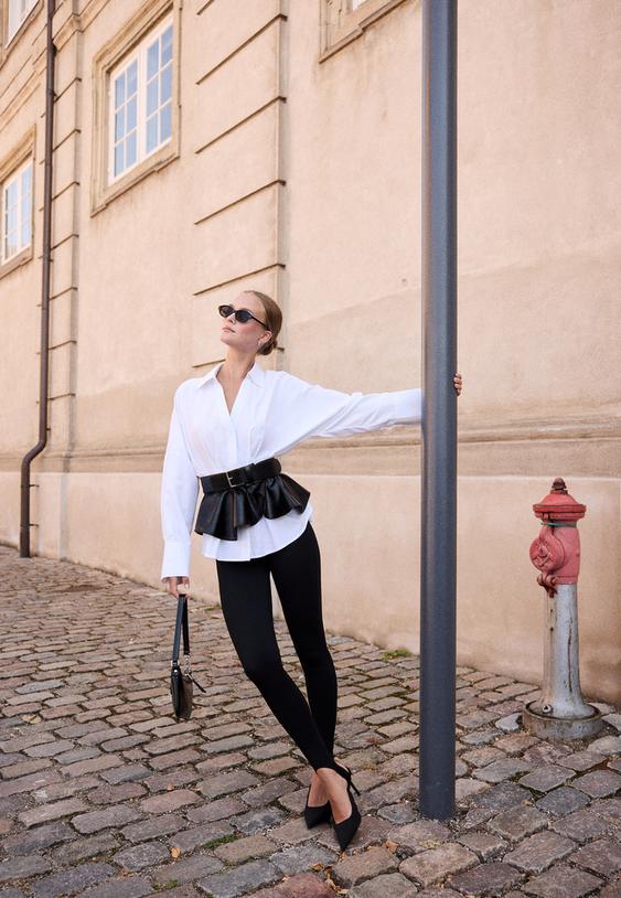 camicia in popeline con pieghe