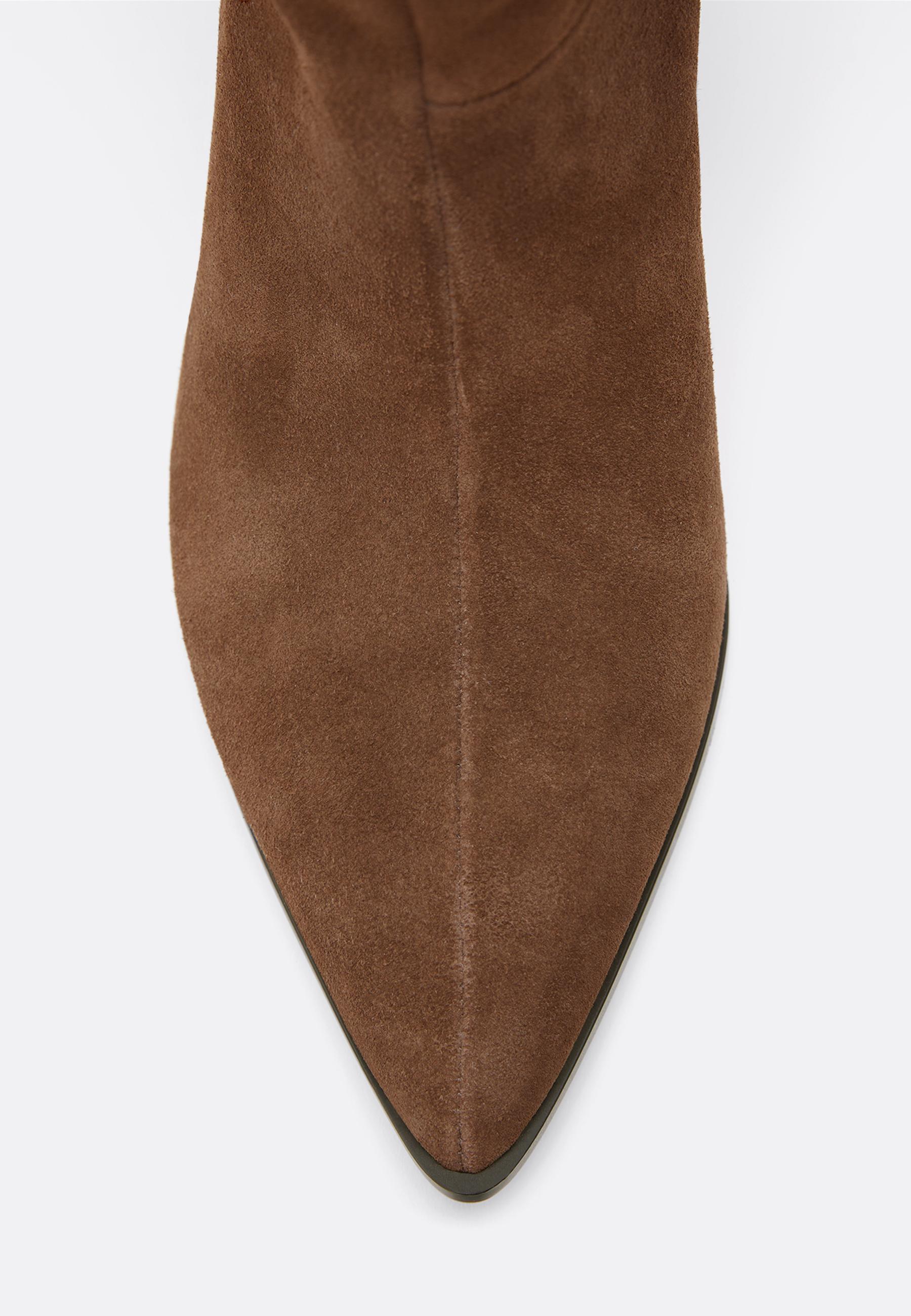 Slouchy leather kitten heel boots — BEIGE