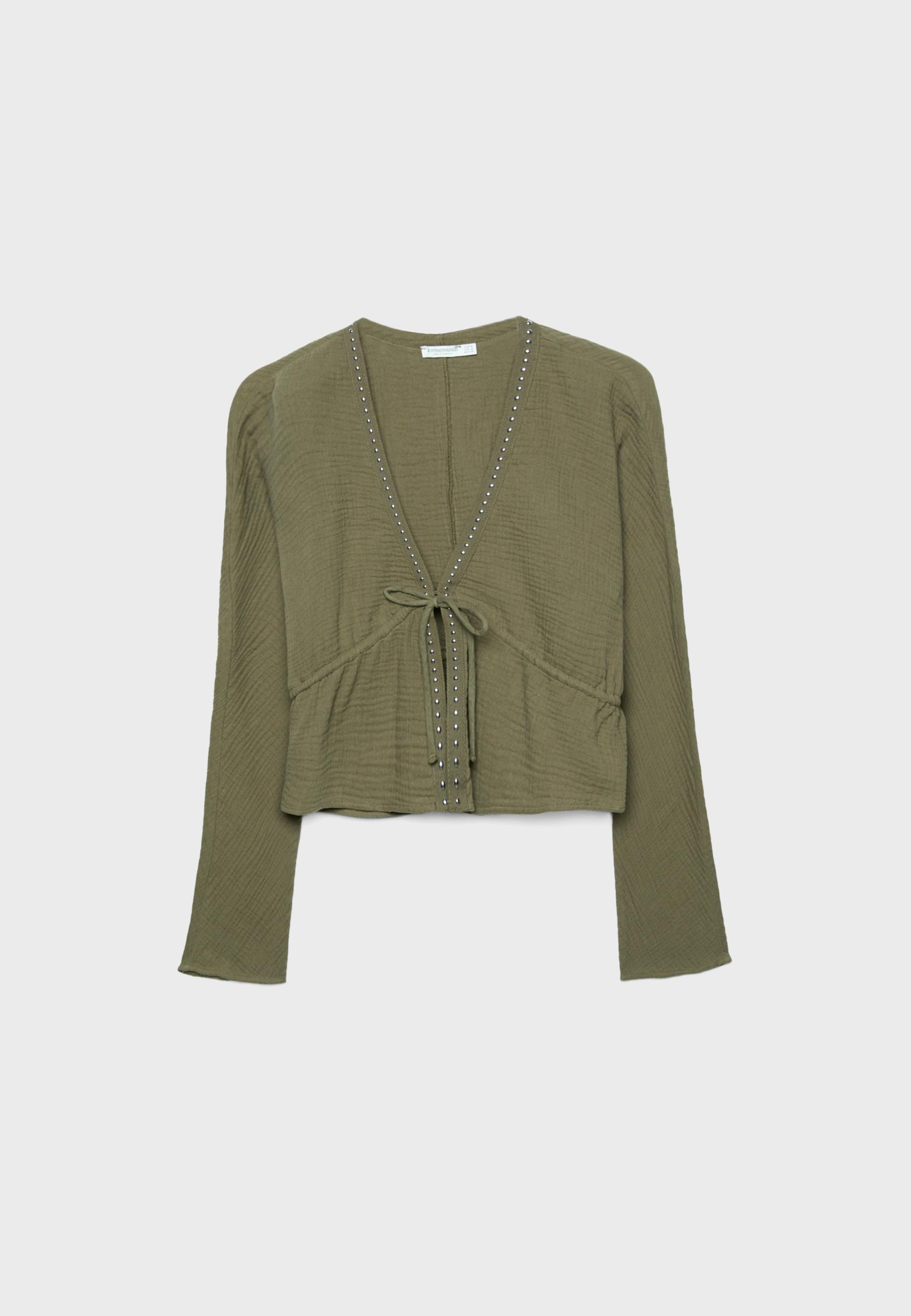 Open studded shirt — Khaki