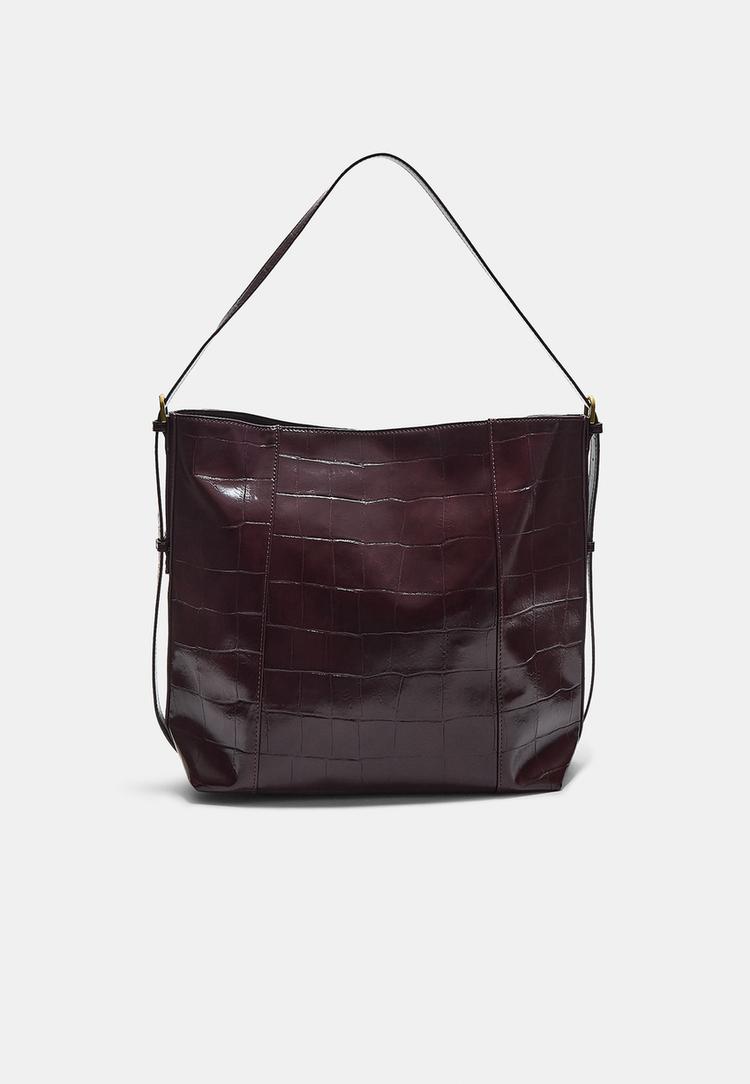 Stradivarius Geantă Bucket Cu Aspect De Piele De Crocodil Grena Os