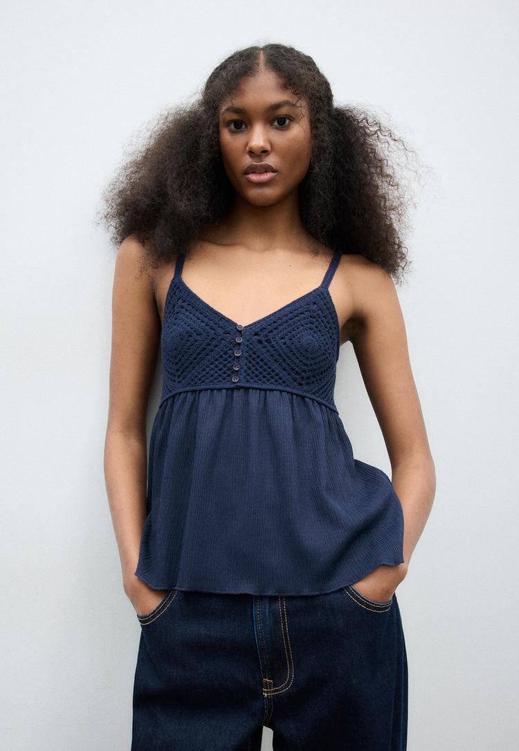 top de crochet com folhos