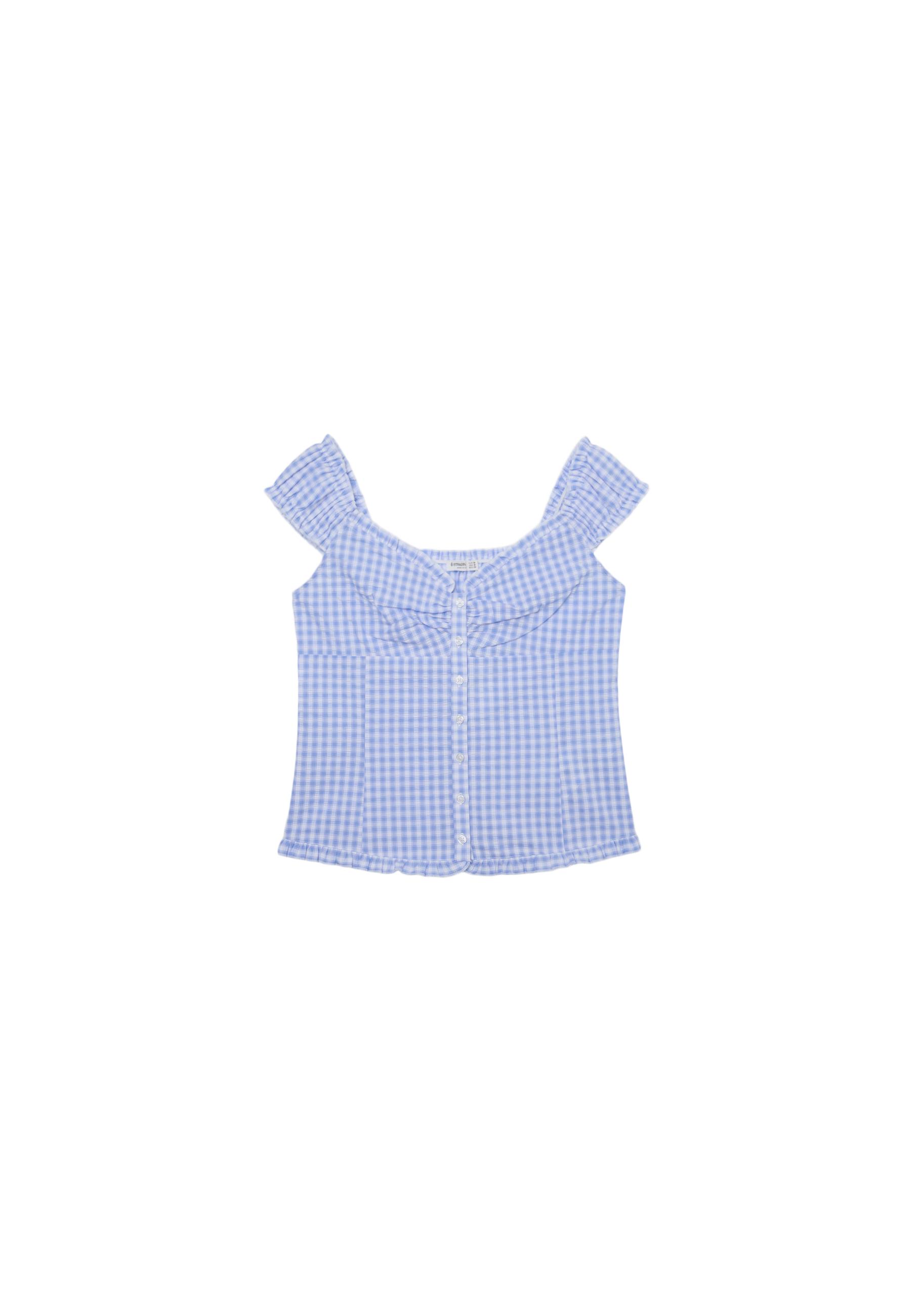 Heart neckline top with buttons — Sky blue