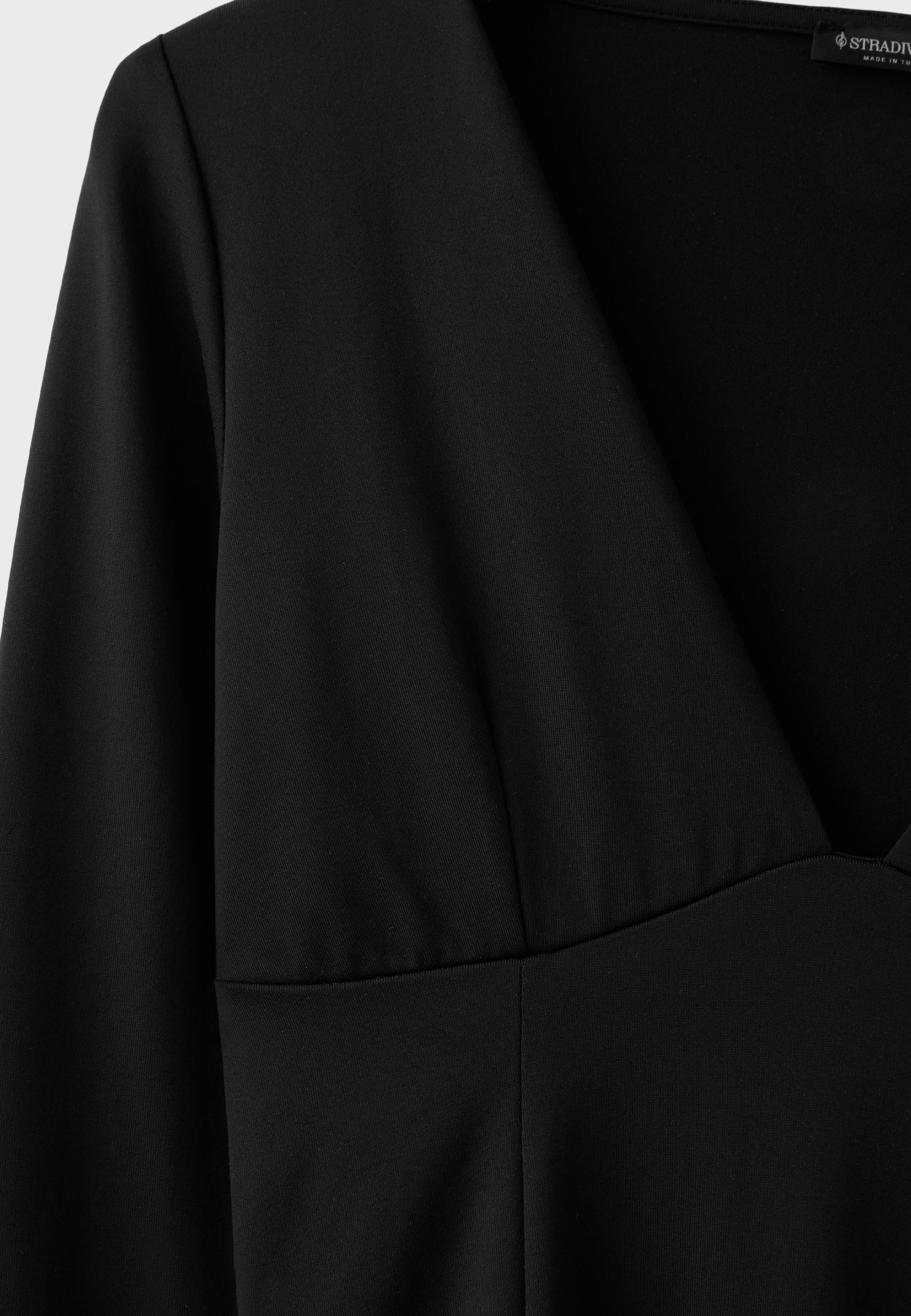 V-neck bodysuit with under-bust gathering — Black
