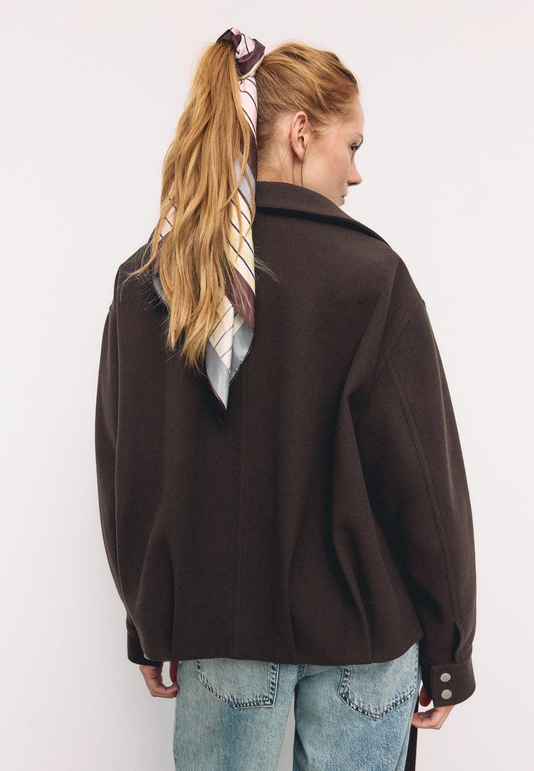  Stradivarius Μπουφάν Balloon Oversize Με Απαλή Υφή Καφέ Xs - 4