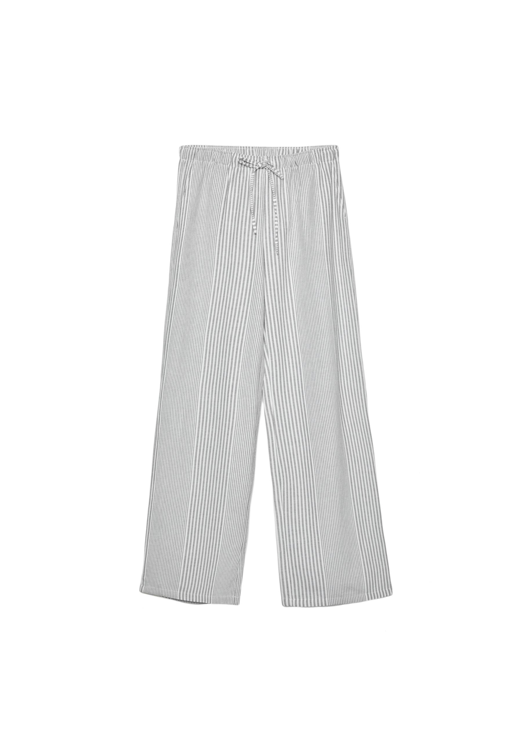 Flowing striped linen blend trousers — Grey
