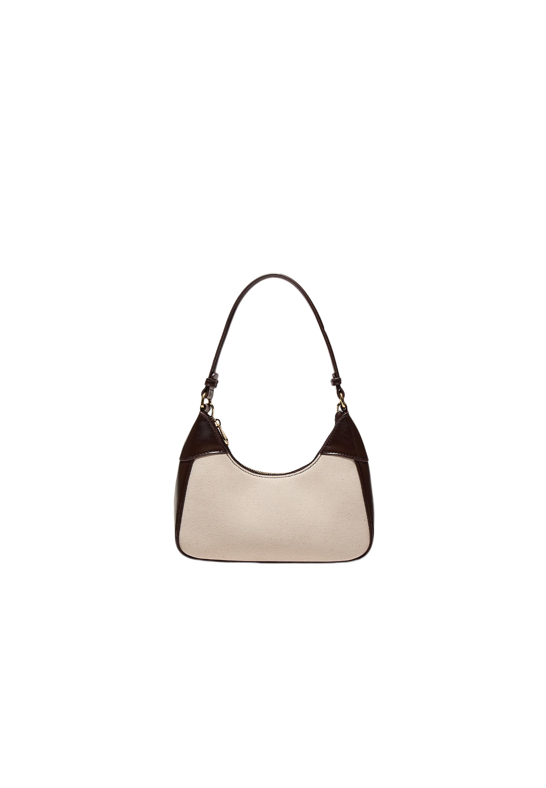 Mini half-moon canvas shoulder bag — Ecru