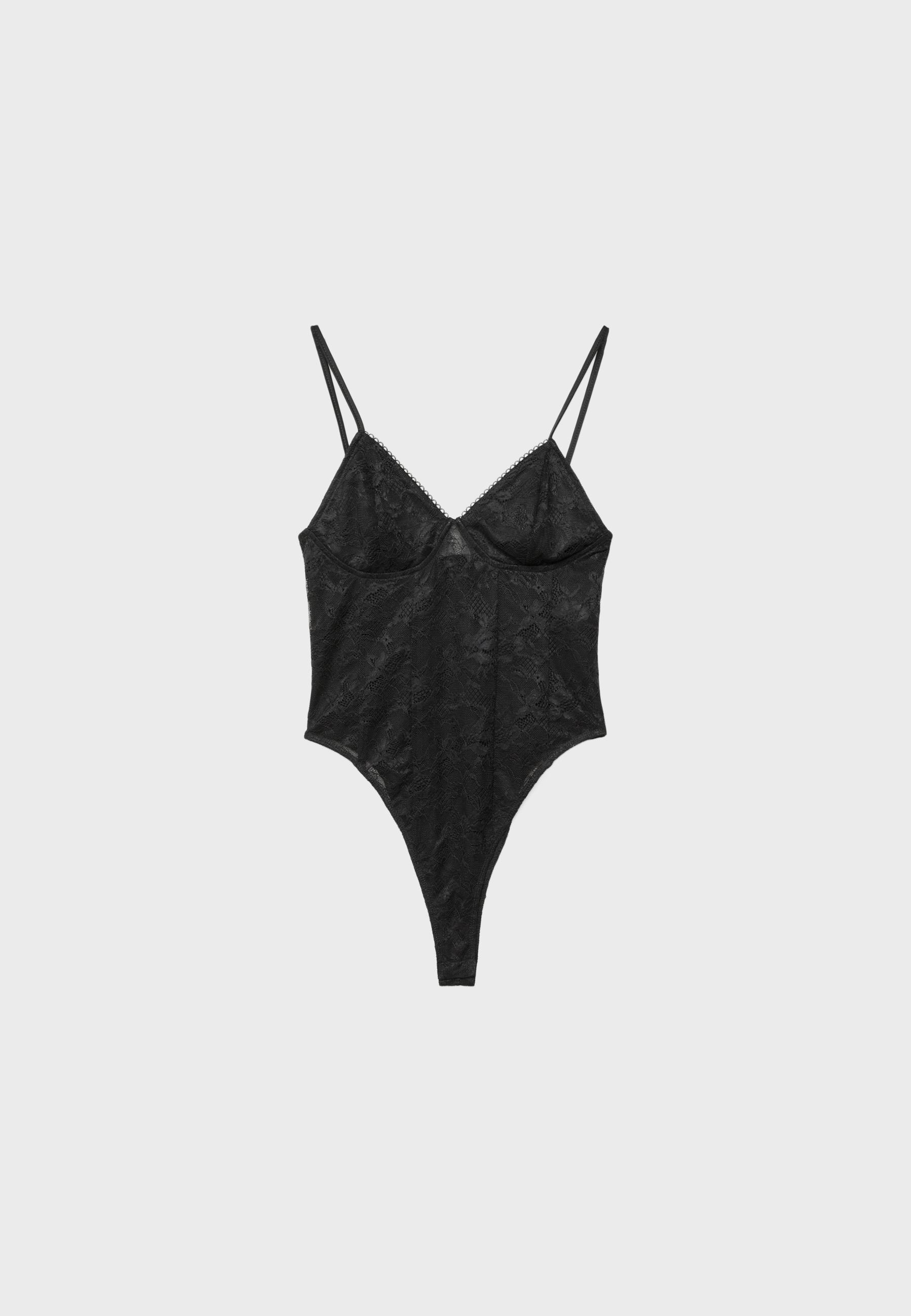 Lace strap bodysuit — Black