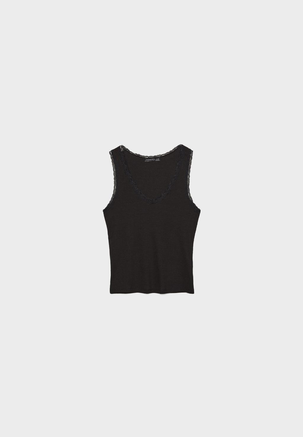 T-shirt à col en V en dentelle