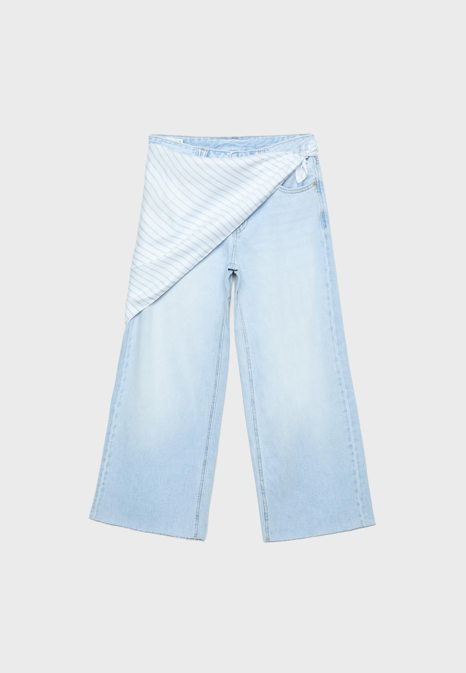 Culotte jeans with scarf detail — MEDIUM LIGHT BLUE DENIM