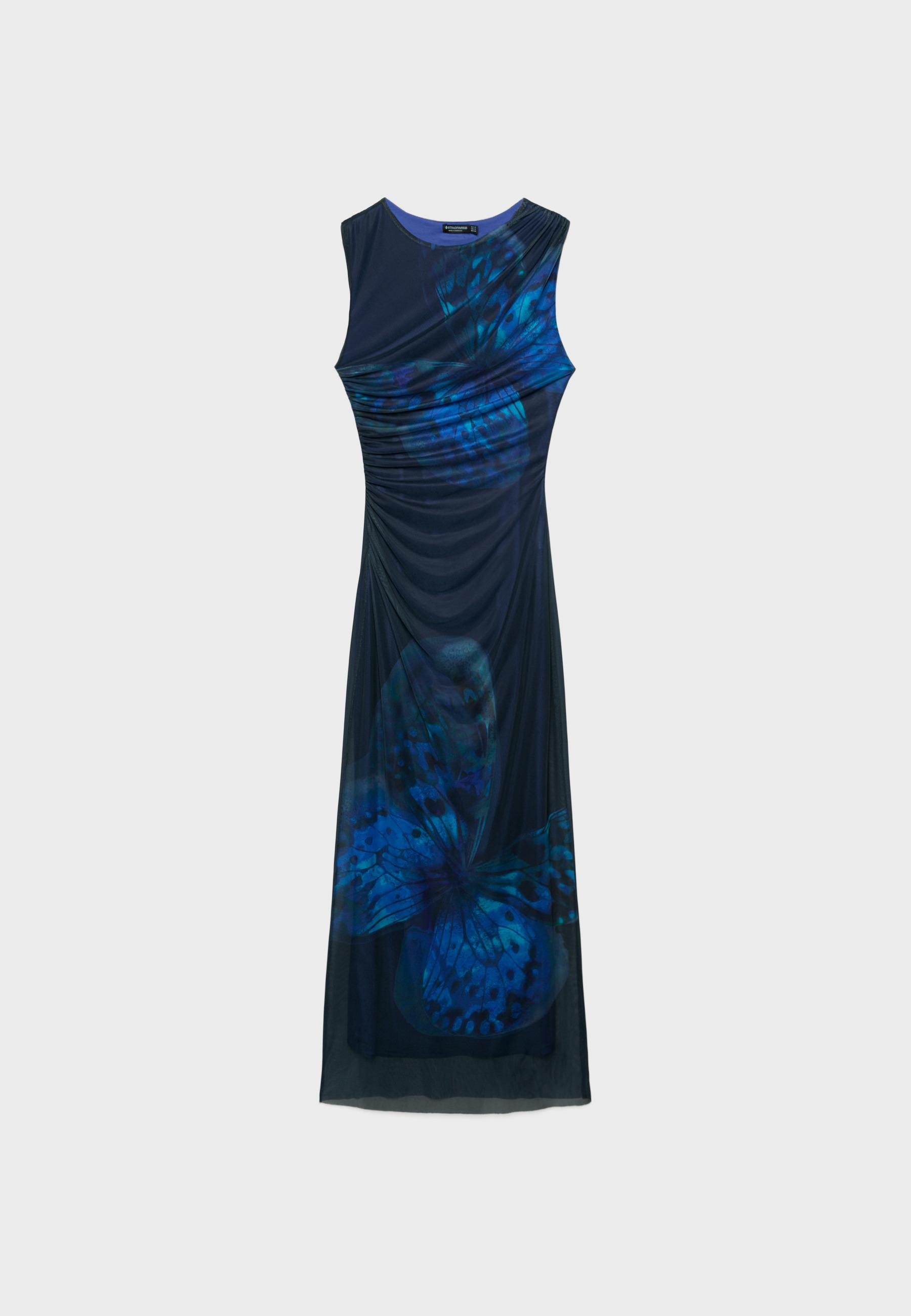 Printed tulle midi dress — Navy blue