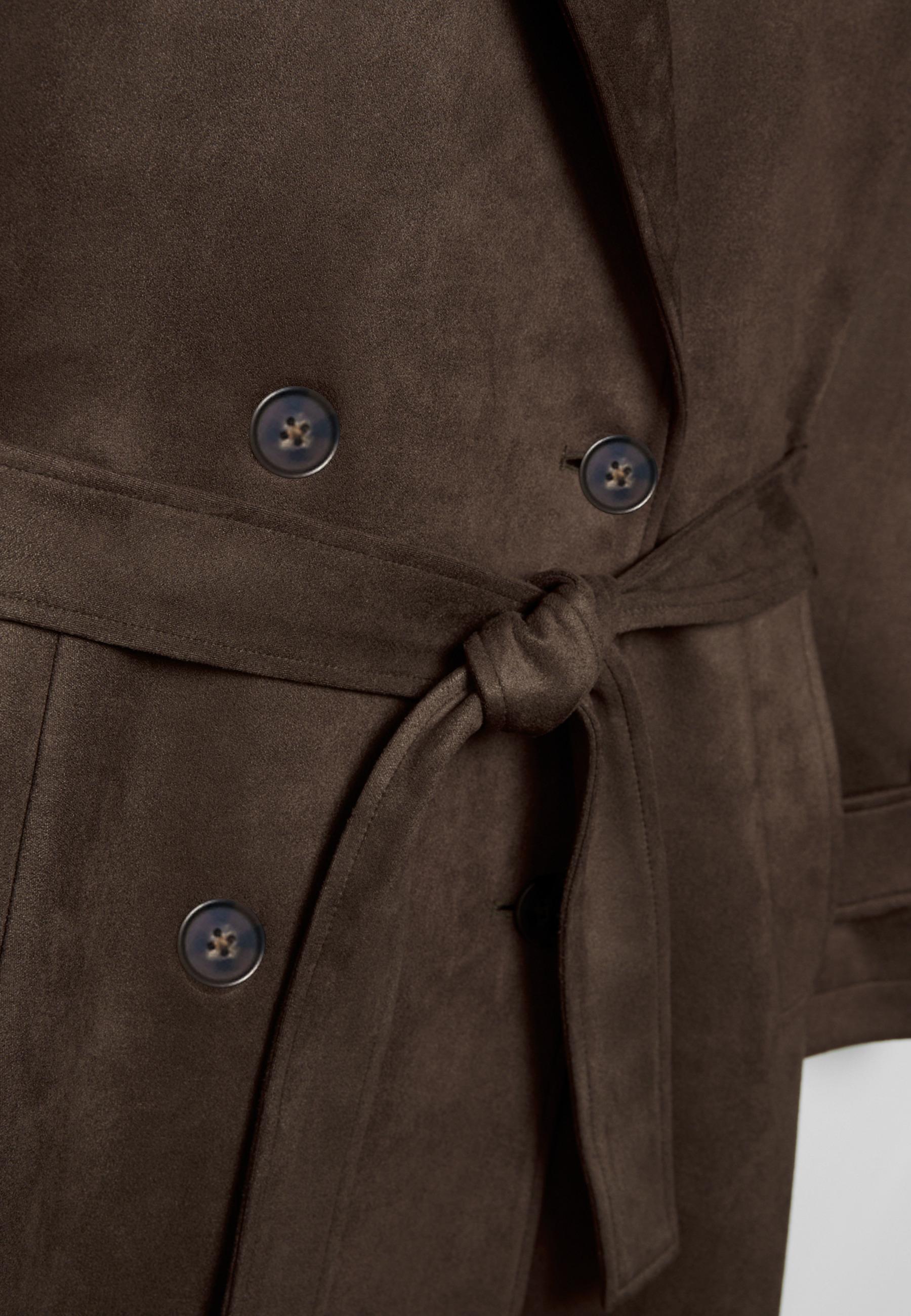 Long faux suede trench coat — Brown