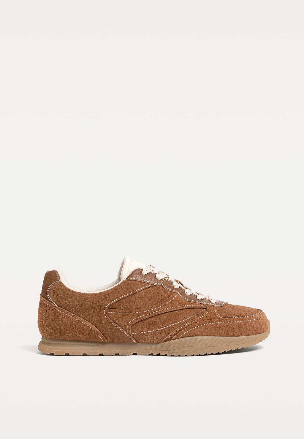 Stitched split leather trainers