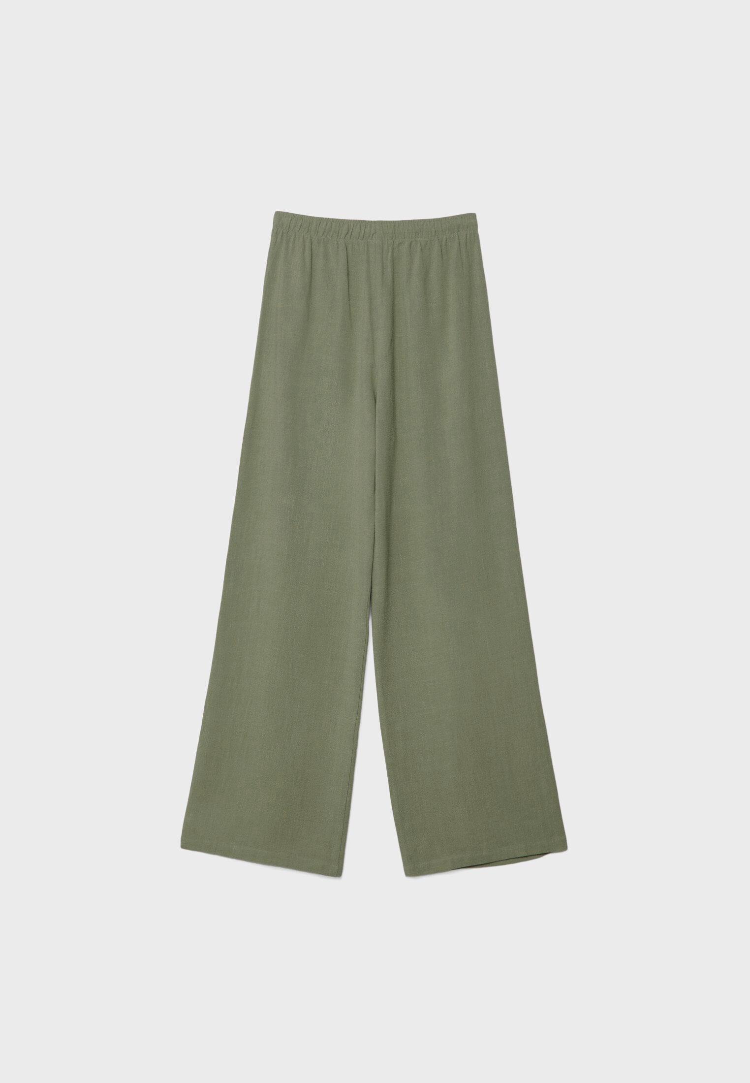 Straight-leg linen-look trousers — Khaki