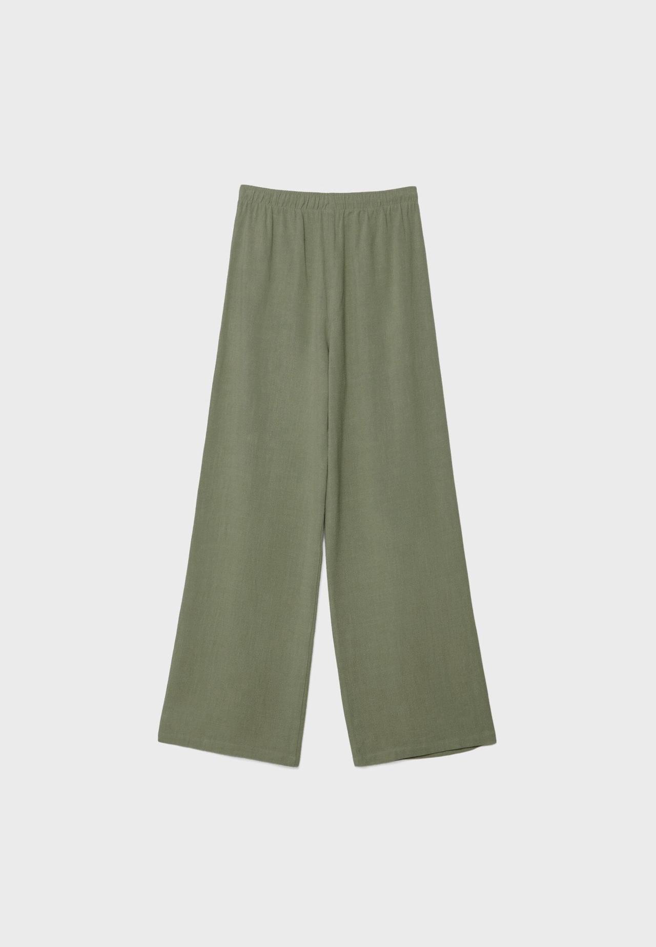 Straight-leg linen-effect trousers — Khaki