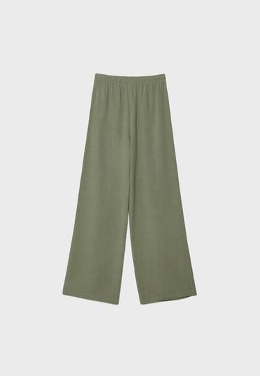 Straight-leg linen-effect trousers — Khaki 8