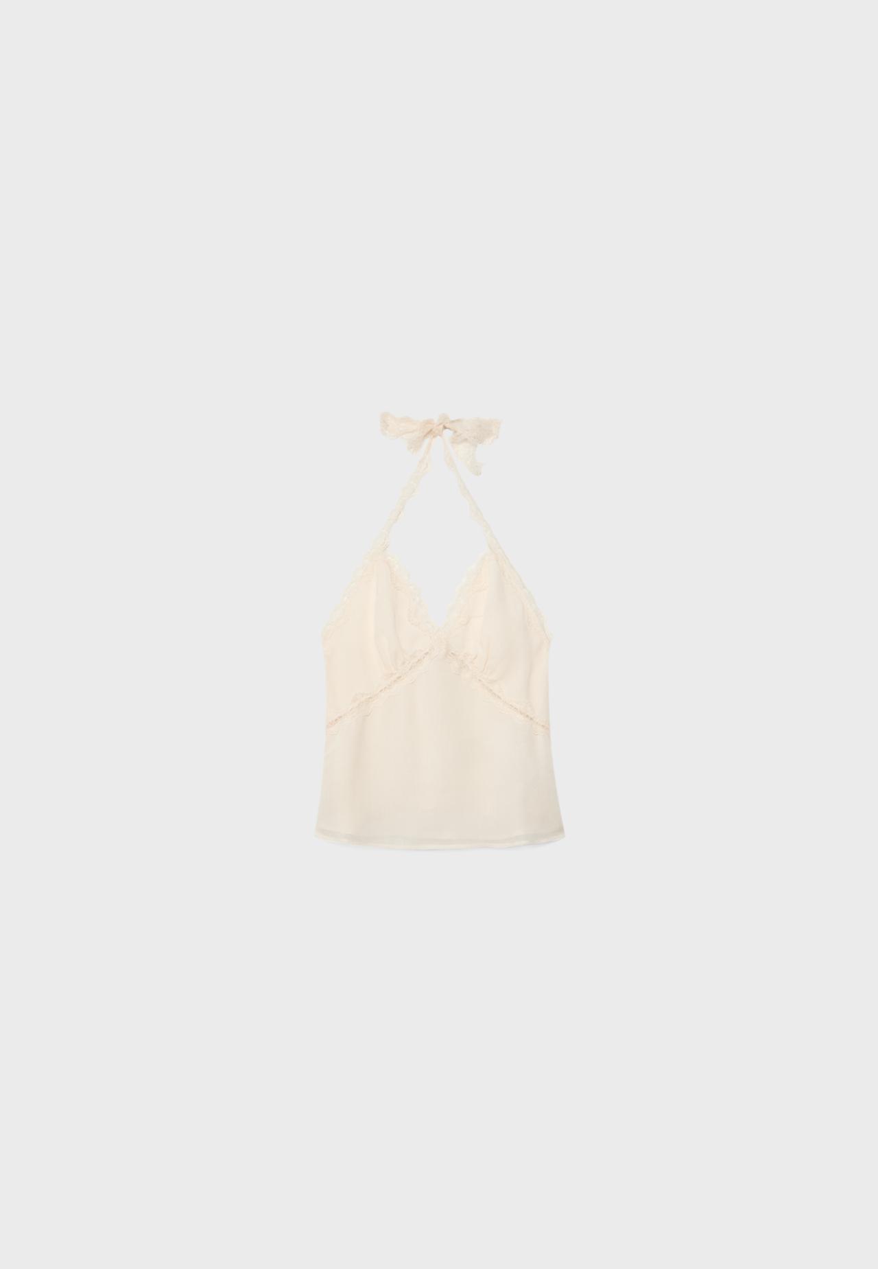 Lace detail halter top — Ecru