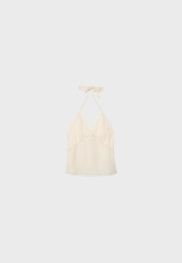 Lace detail halter top — Ecru 7