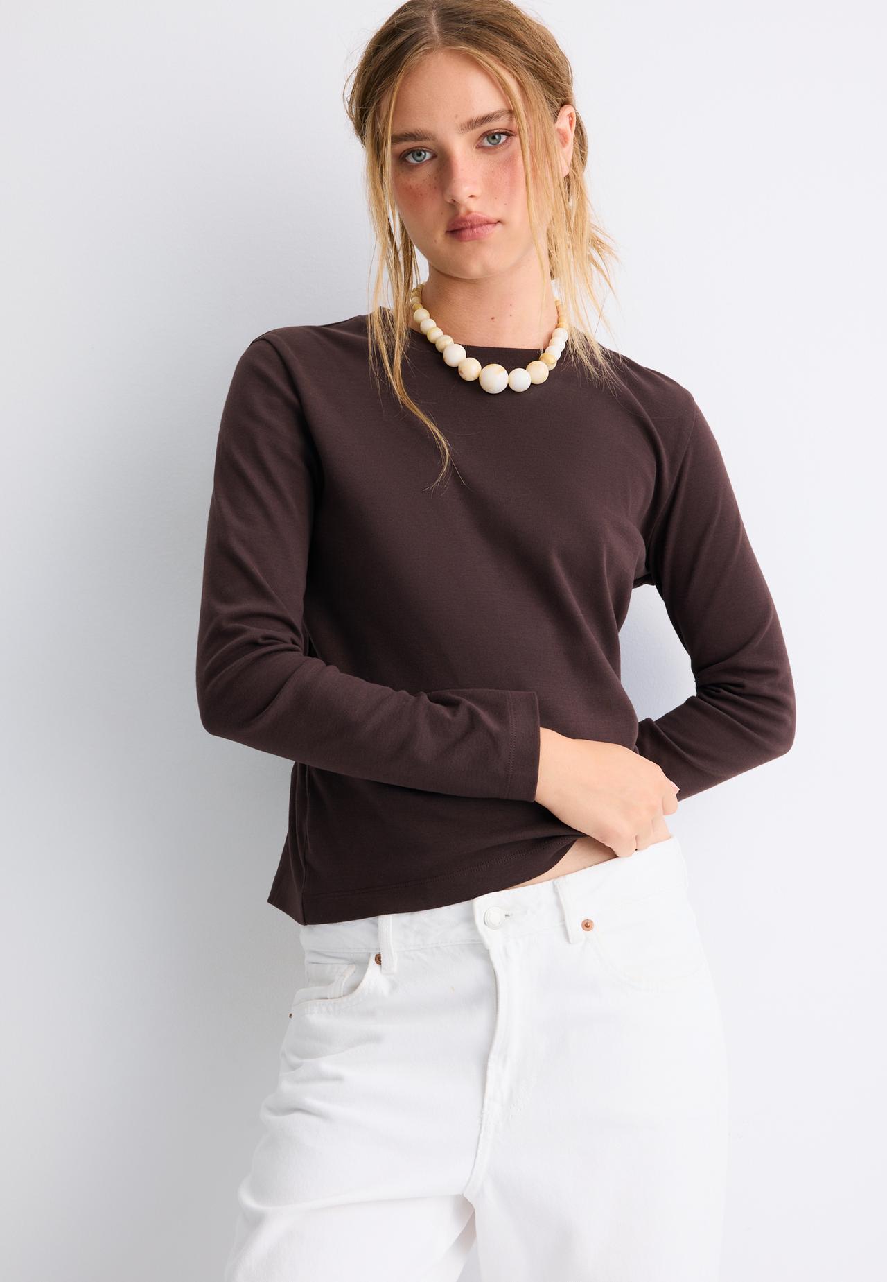 Basic regular fit cotton T-shirt — Brown