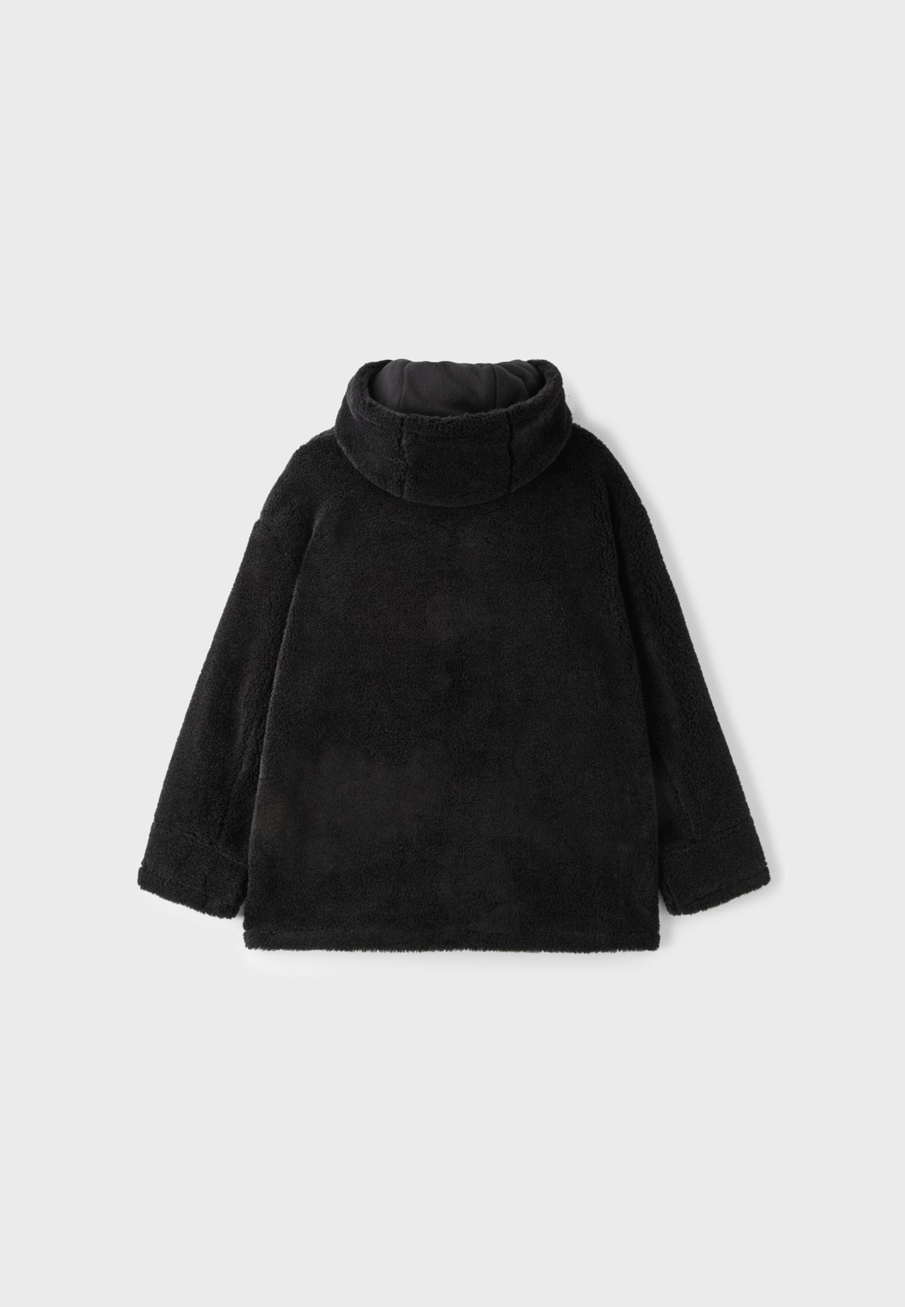 Faux sheepskin-effect hooded coat — Dark grey