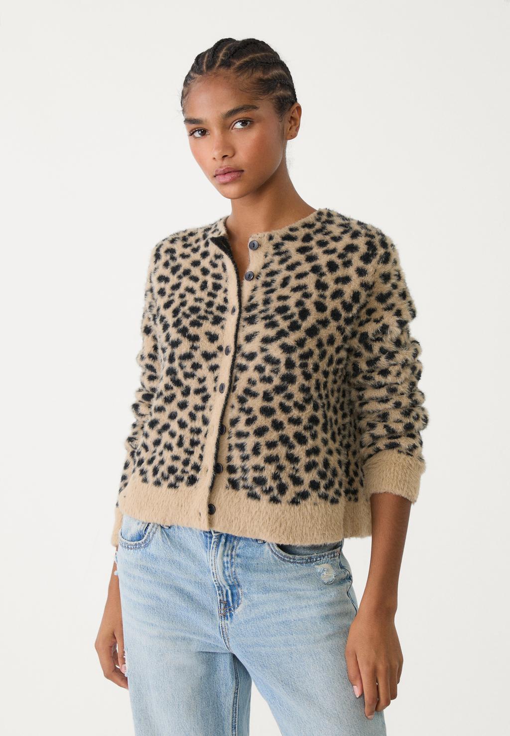 Leopard knit cardigan with buttons