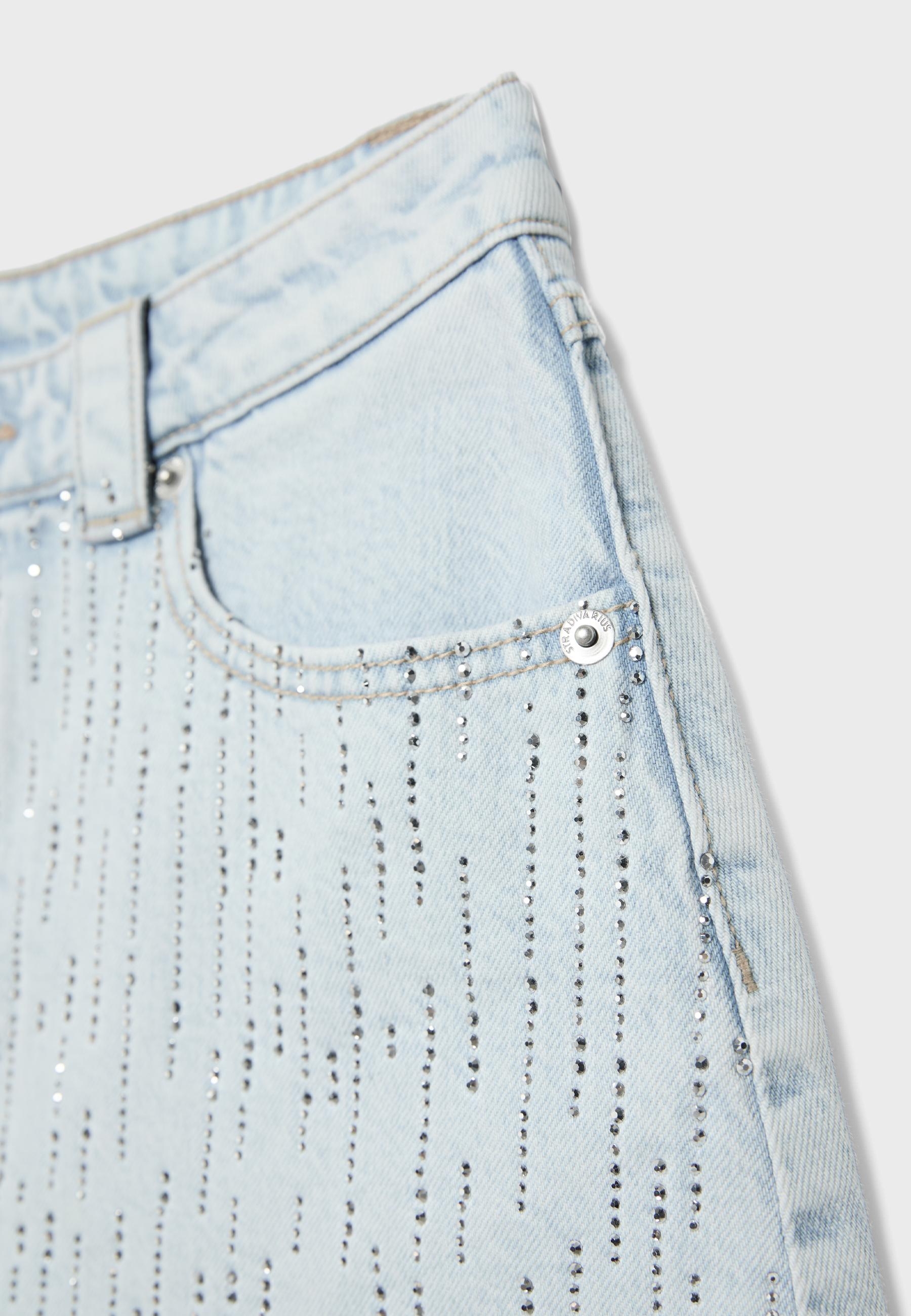 Denim skort with rhinestones — MEDIUM BLUE DENIM